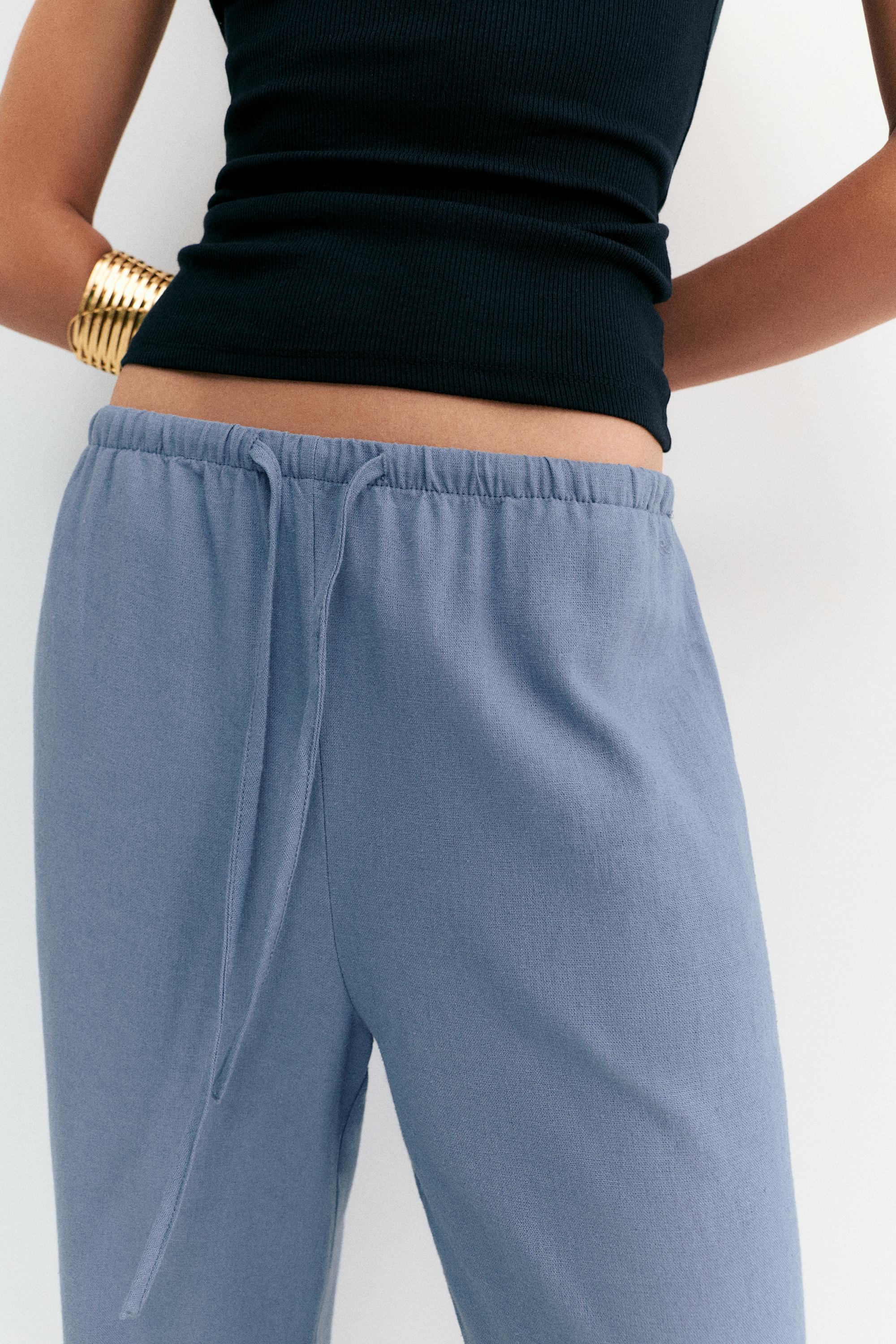 Linen blend joggers — Blue