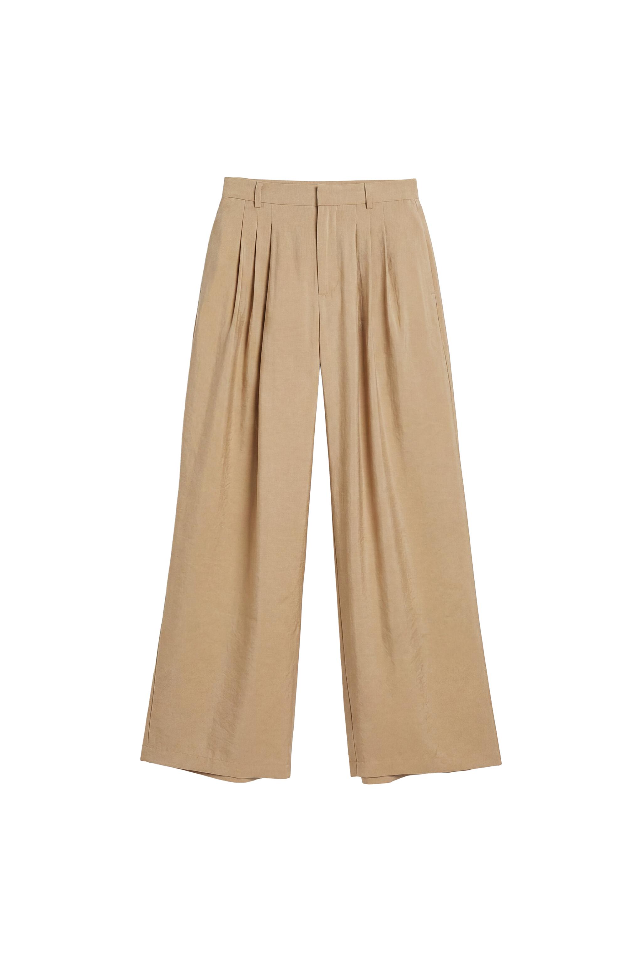 Wide-leg darted trousers — Light camel