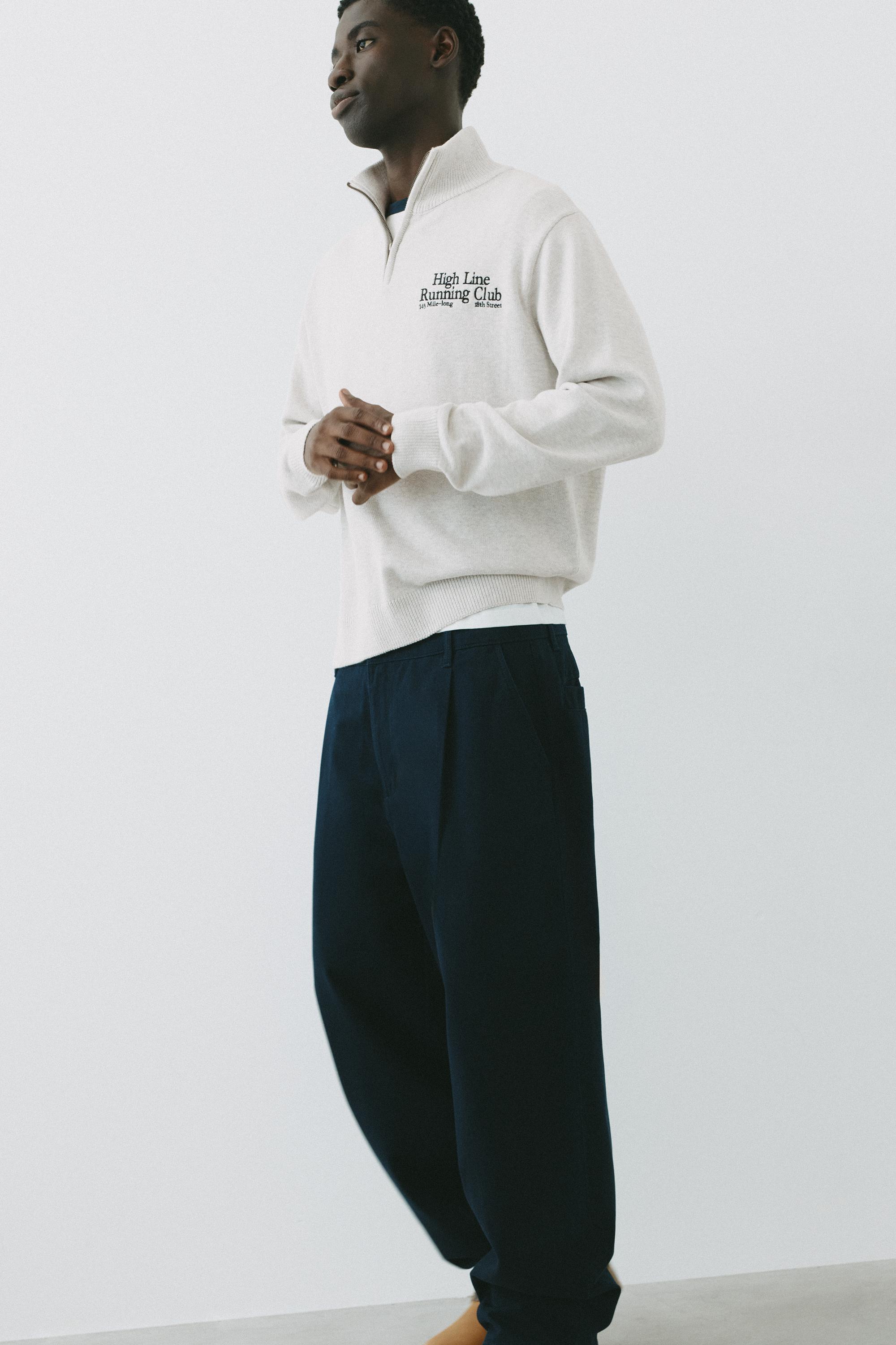 Embroidered quarter-zip sweatshirt — Grey marl