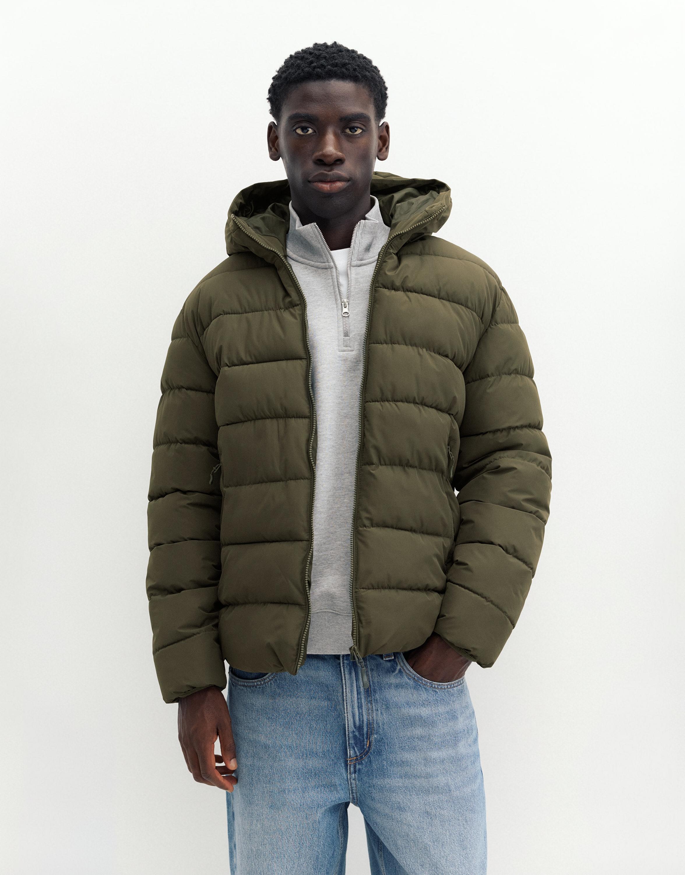 Puffer jacket with hood — Dark khaki