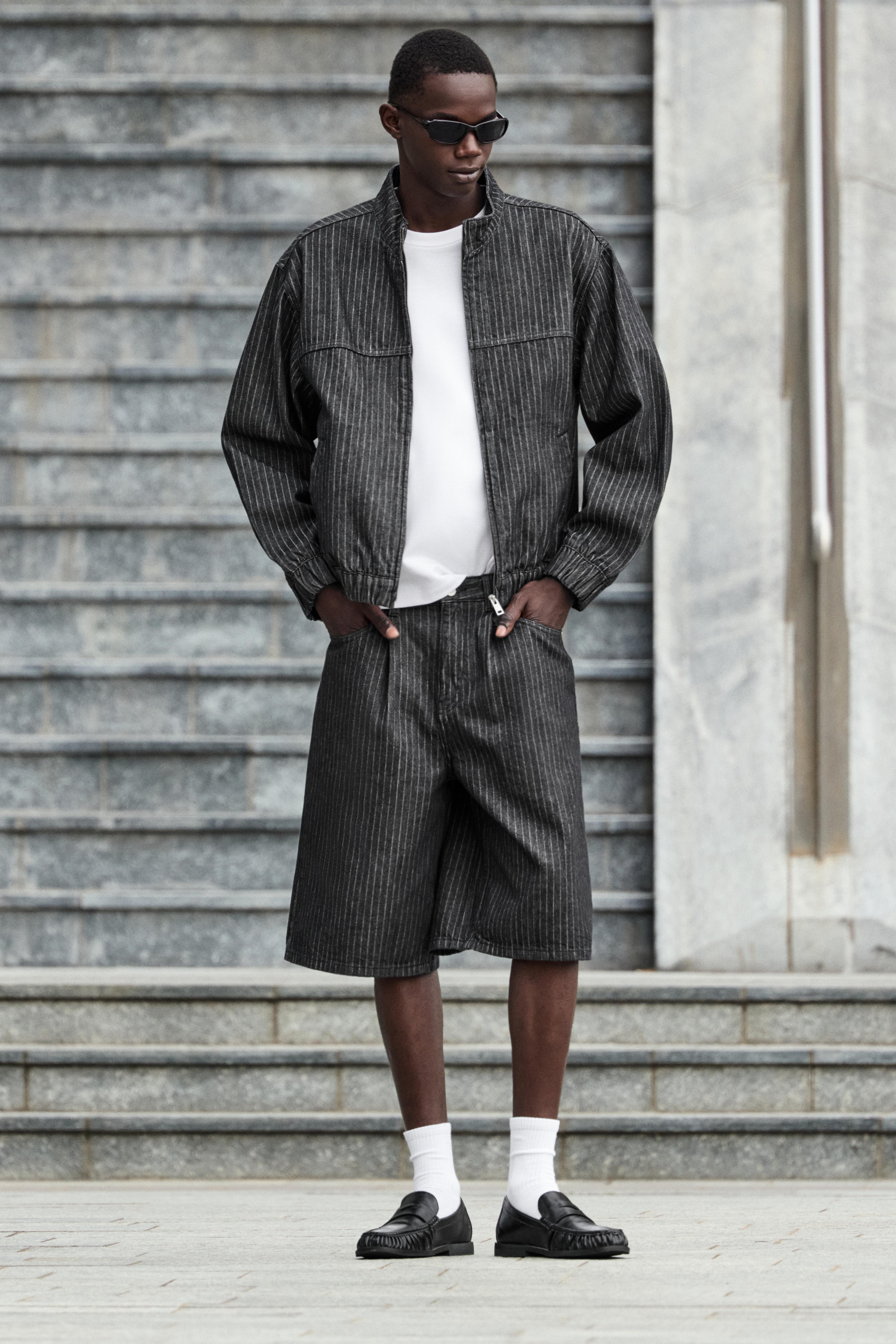 Pinstripe skater denim Bermuda shorts — Black