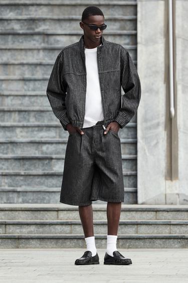 Pinstripe skater denim Bermuda shorts — Black 1