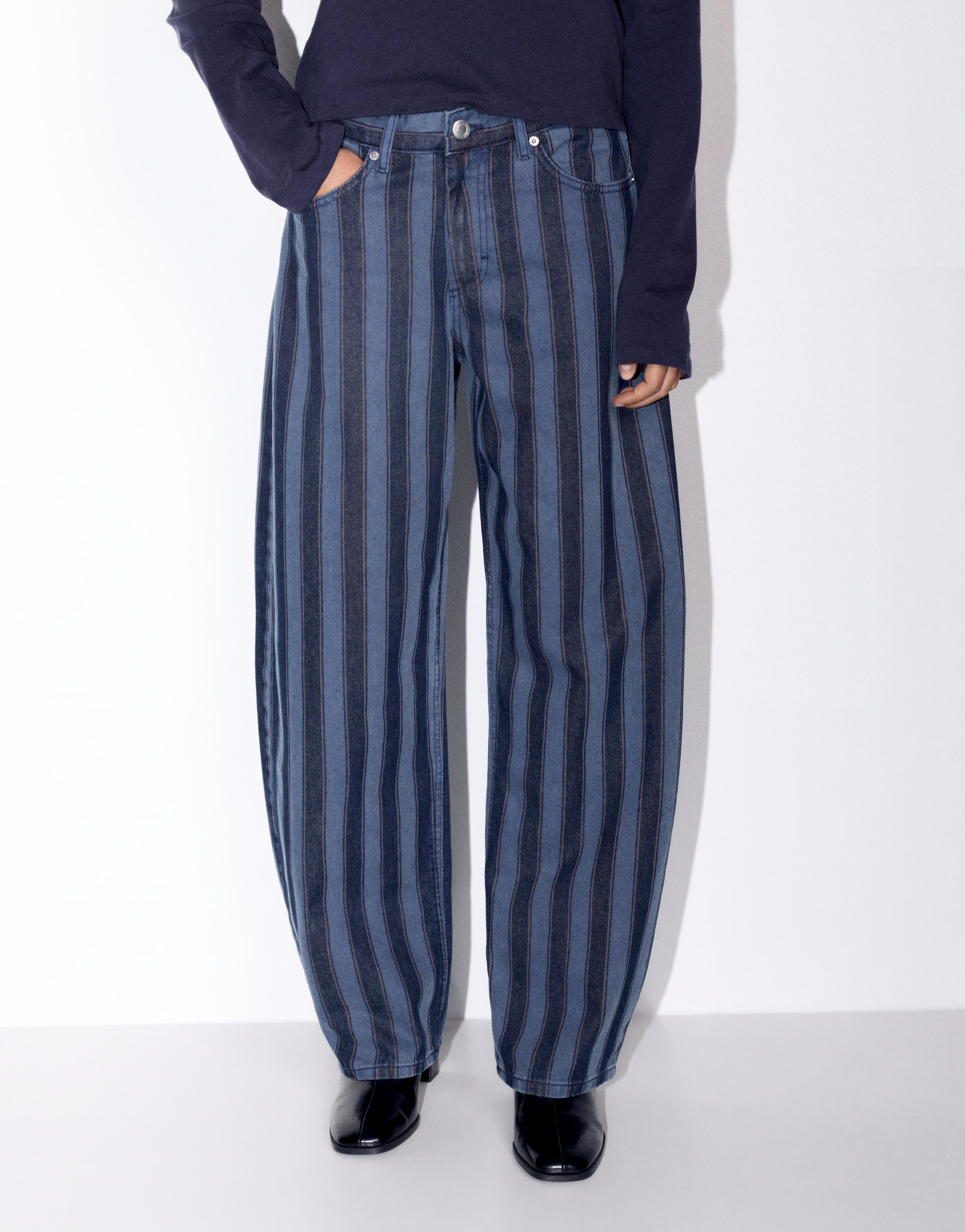 Pull&Bear Çizgili barrel fit jean görsel 8
