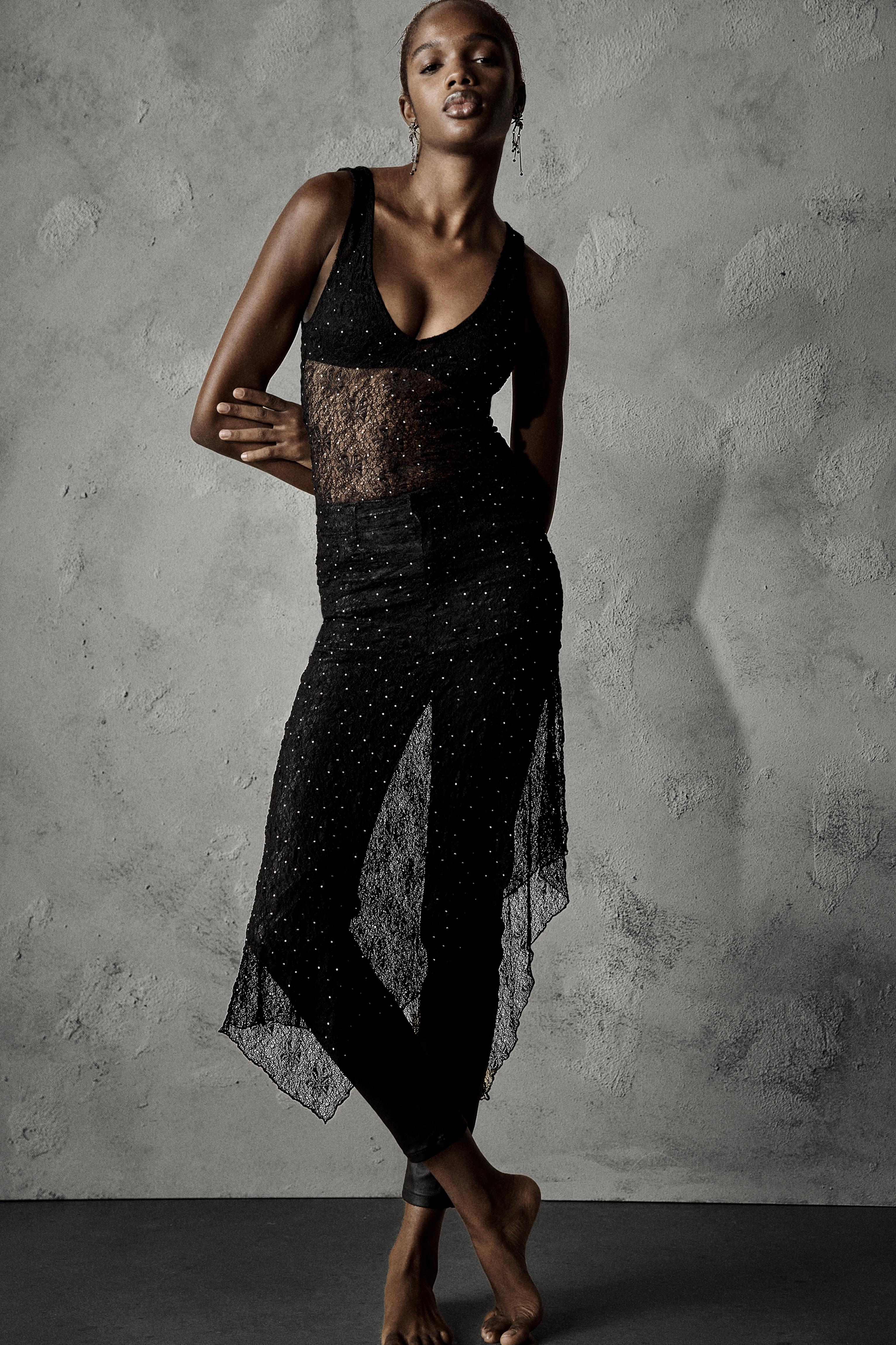 Shimmer lace midi dress - pull\u0026bear