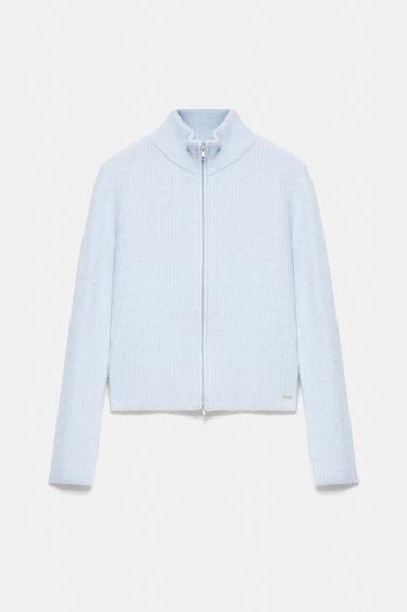 Ribbed zip-up cardigan — Pastel blue 6