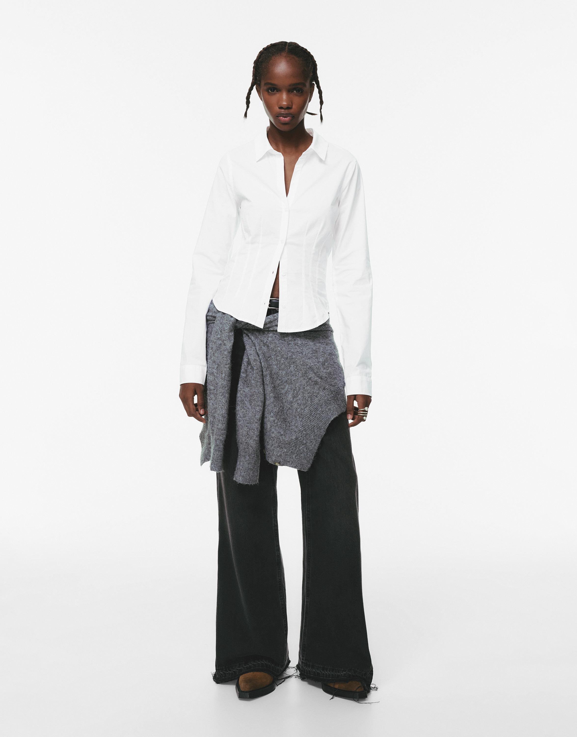 Poplin yırtmaçlı dar kesim gömlek - Görsel 63