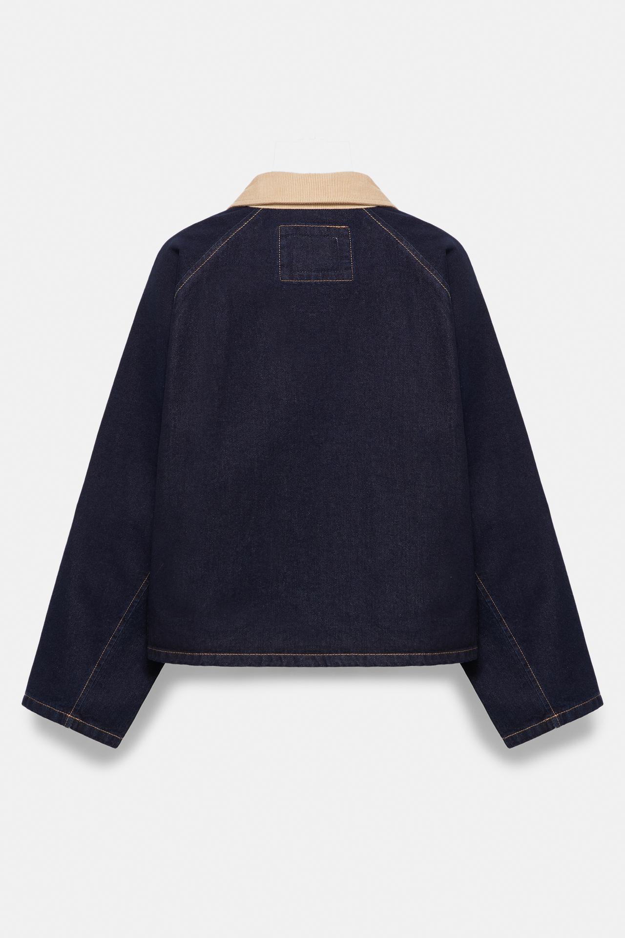 Contrast collar denim jacket — Dark navy