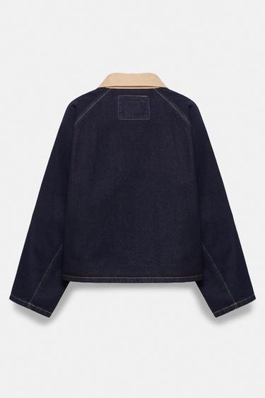 Contrast collar denim jacket — Dark navy 6