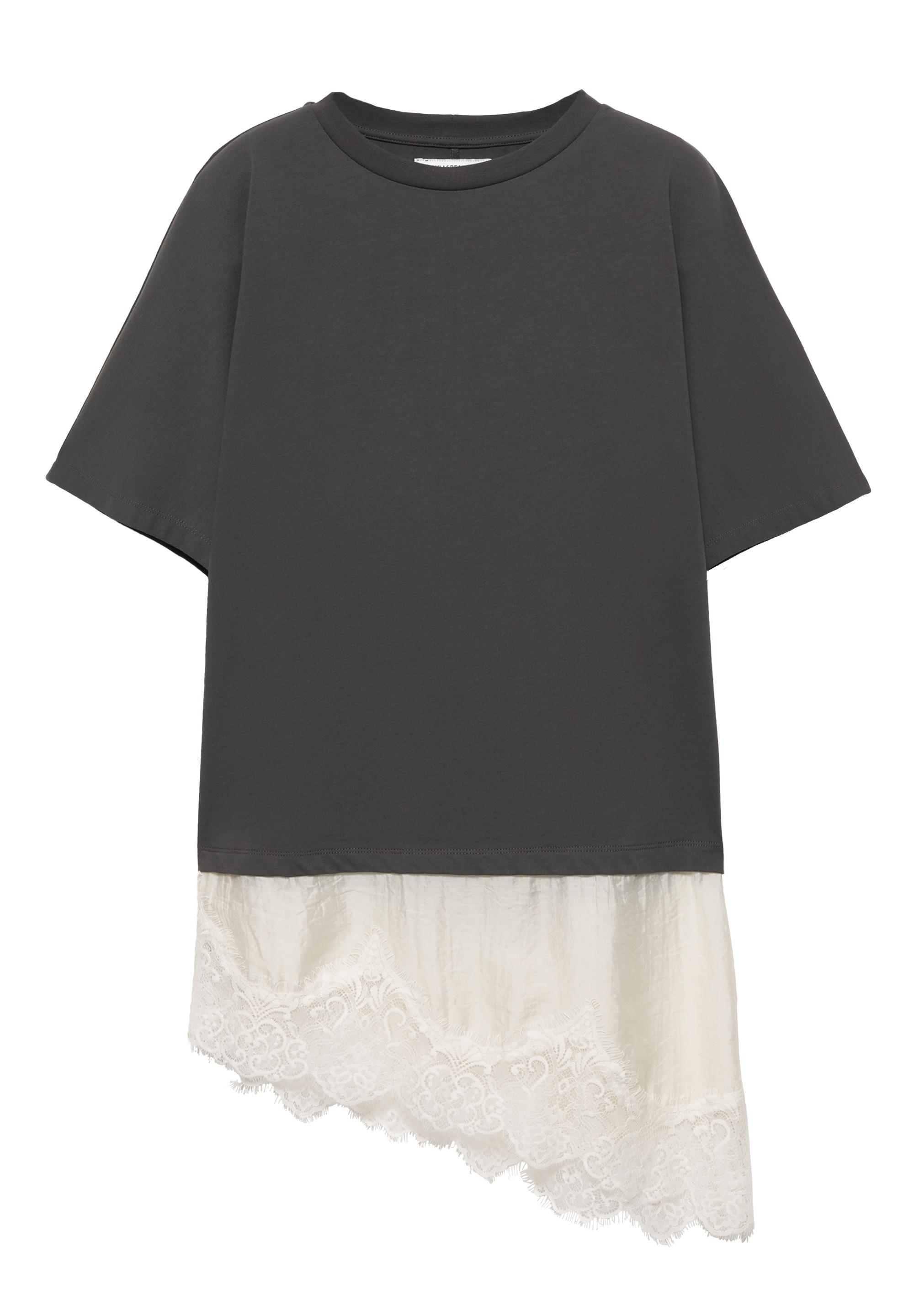 Contrast T-shirt with lace hem — Anthracite grey