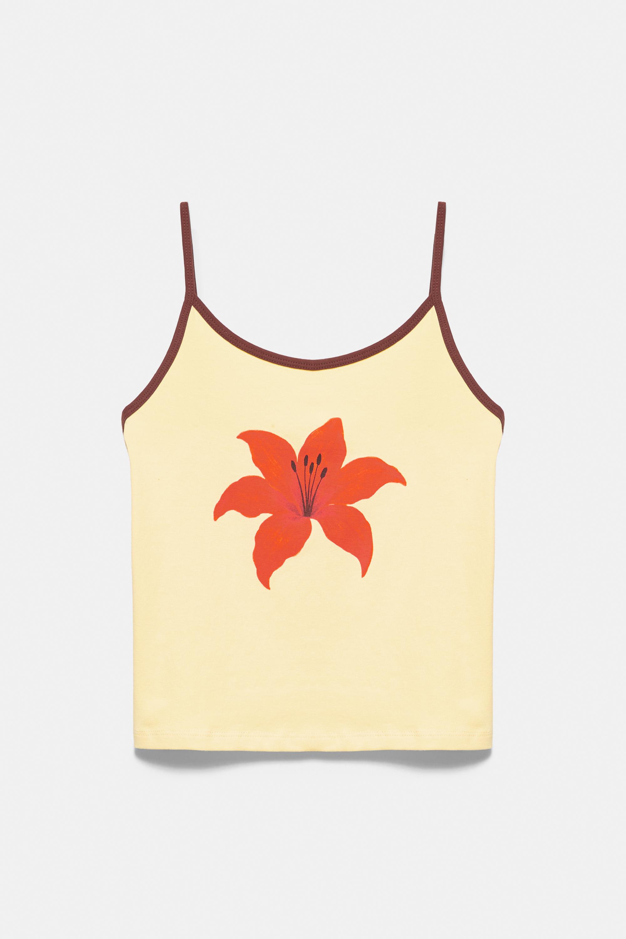 Hibiscus flower strappy top — Yellow