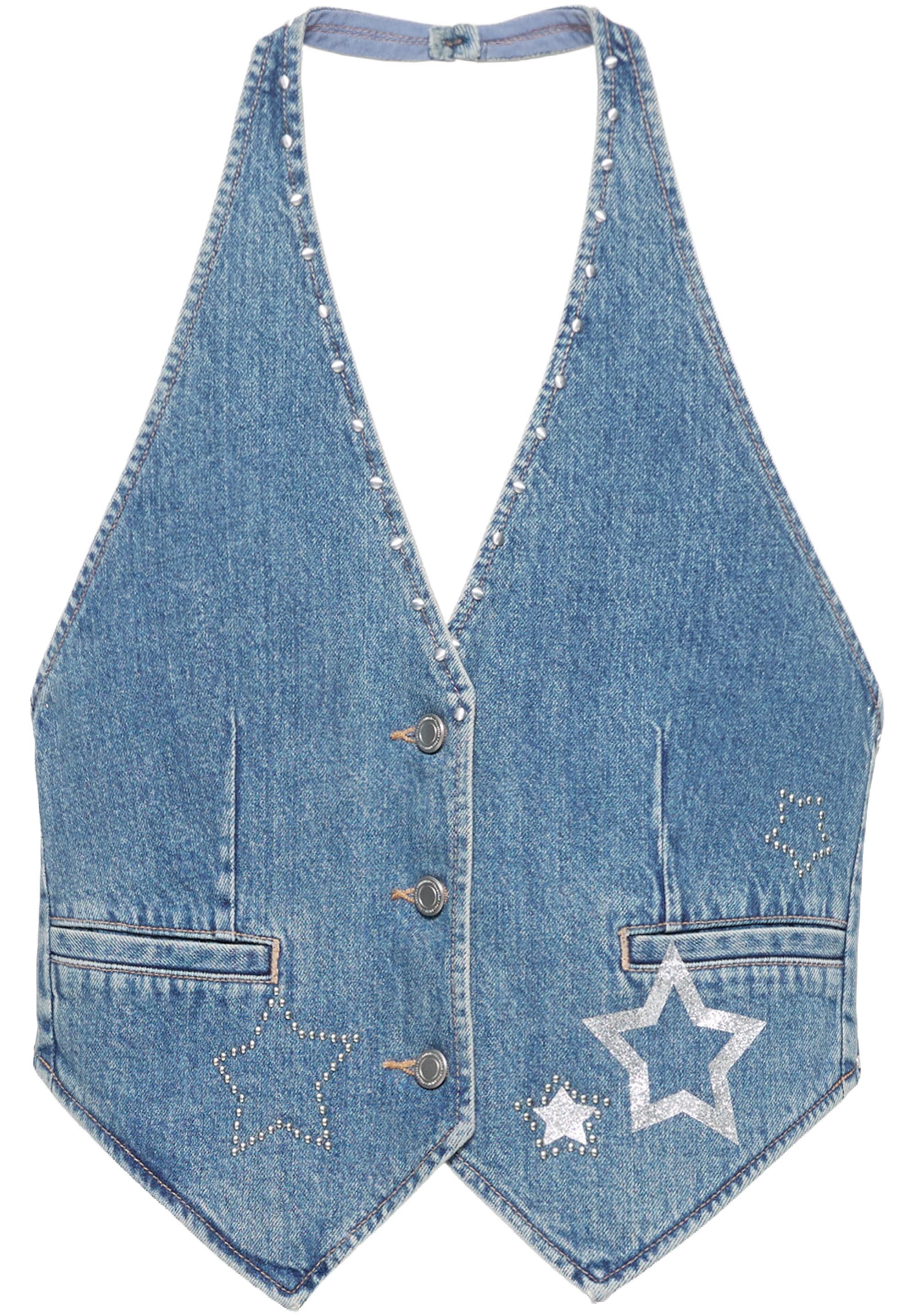 Star and stud denim vest — Medium blue