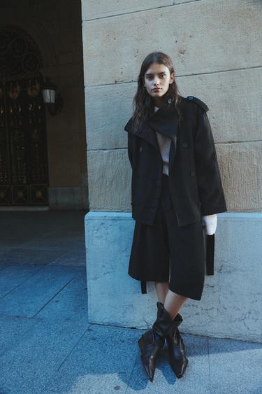 Short felt belted trench coat — Black 2