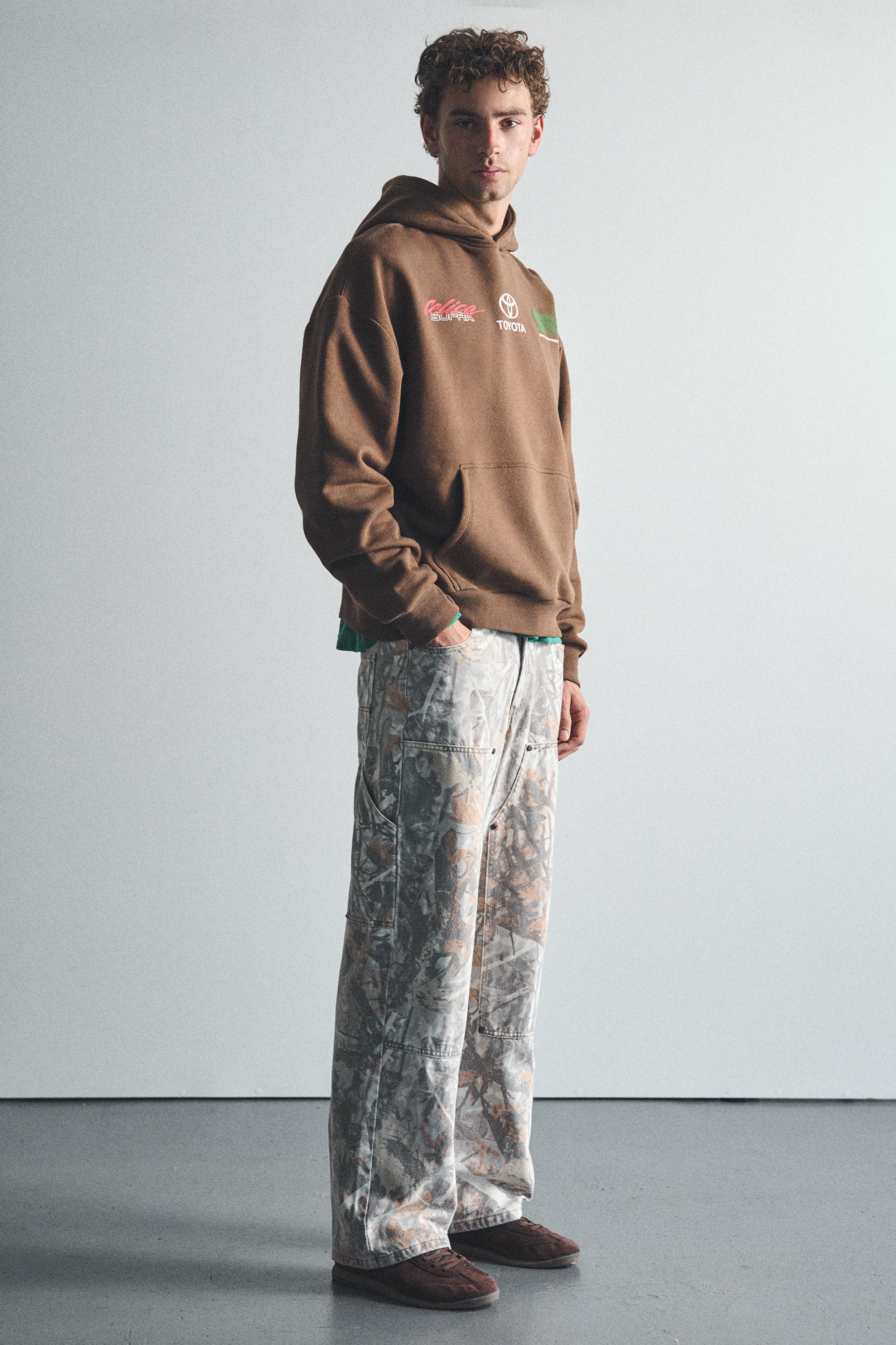 Printed worker trousers — Ecru/Black