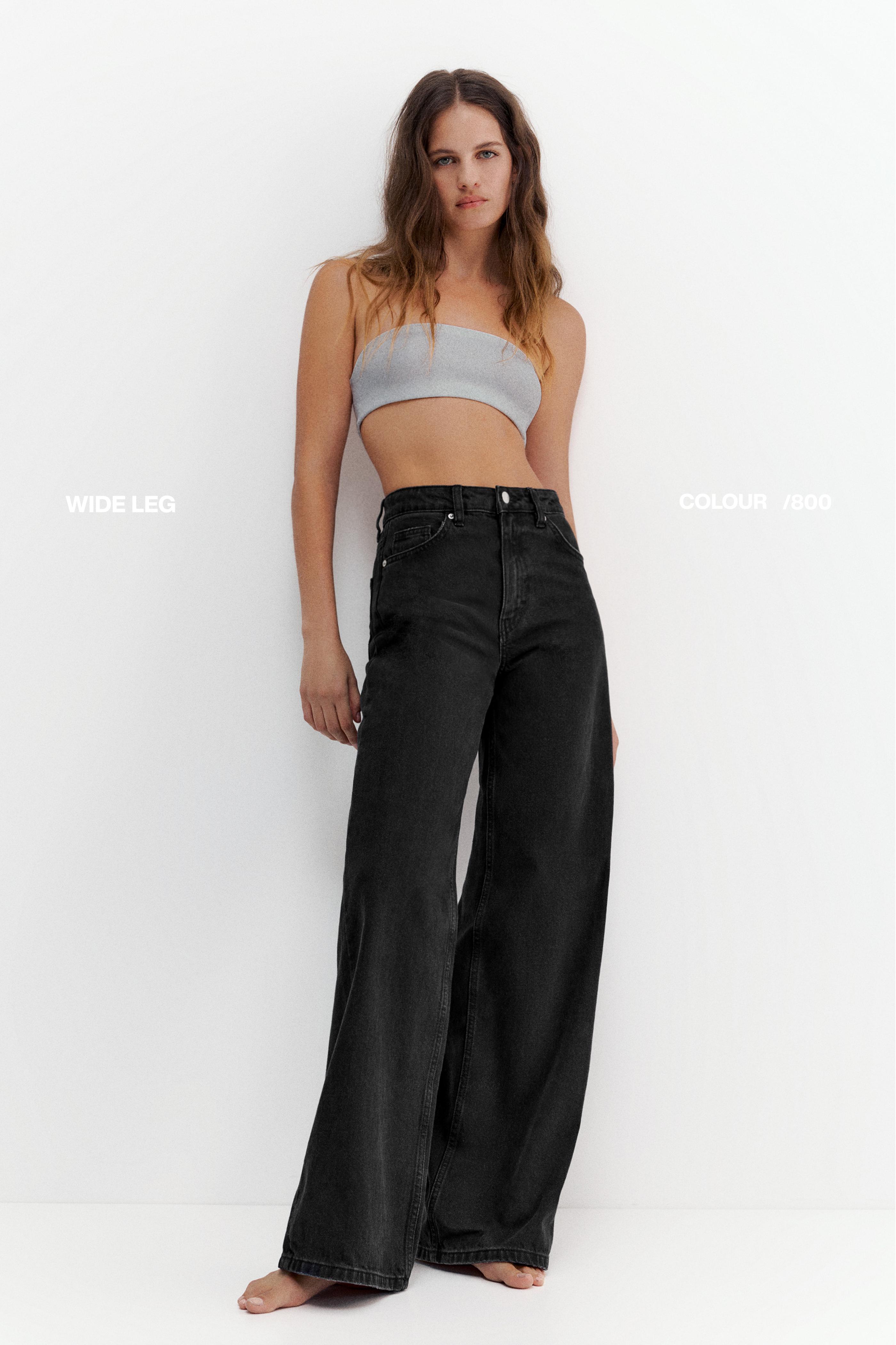 High-waist wide-leg jeans — Black