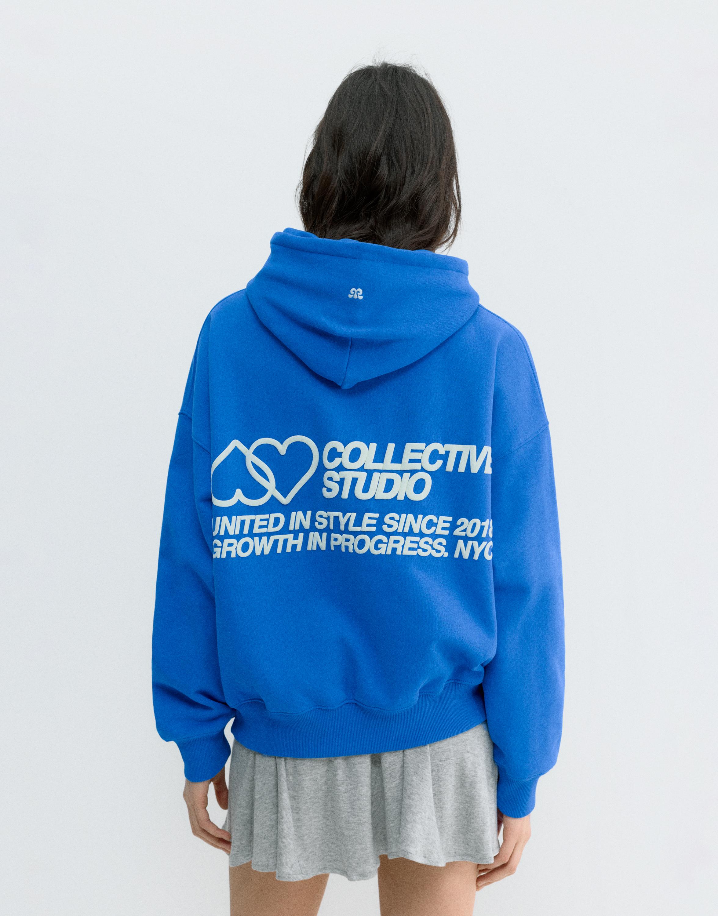Mavi kalp desenli kapüşonlu sweatshirt - Görsel 13