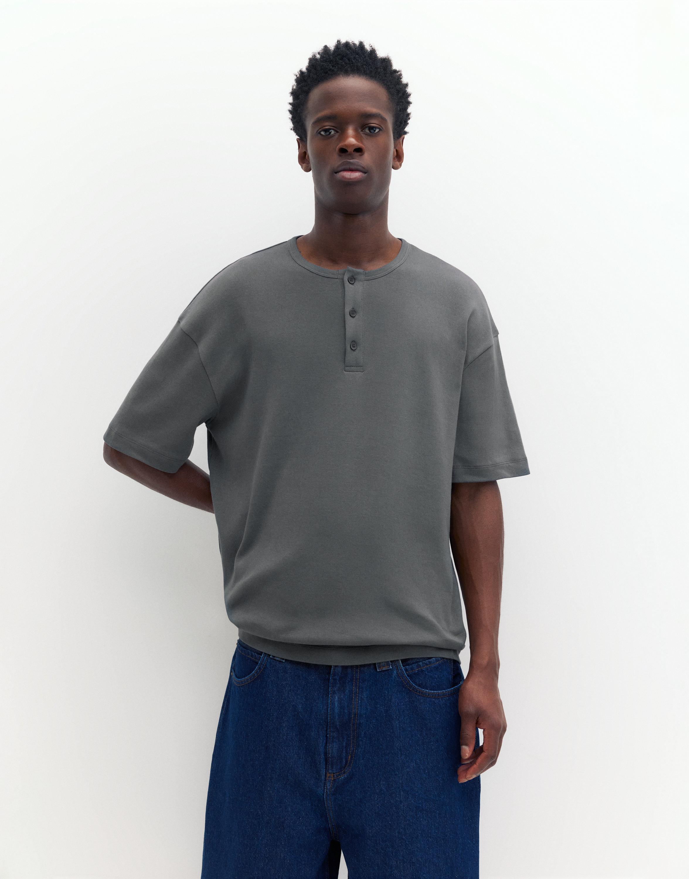 Basic Henley T-shirt — Anthracite grey