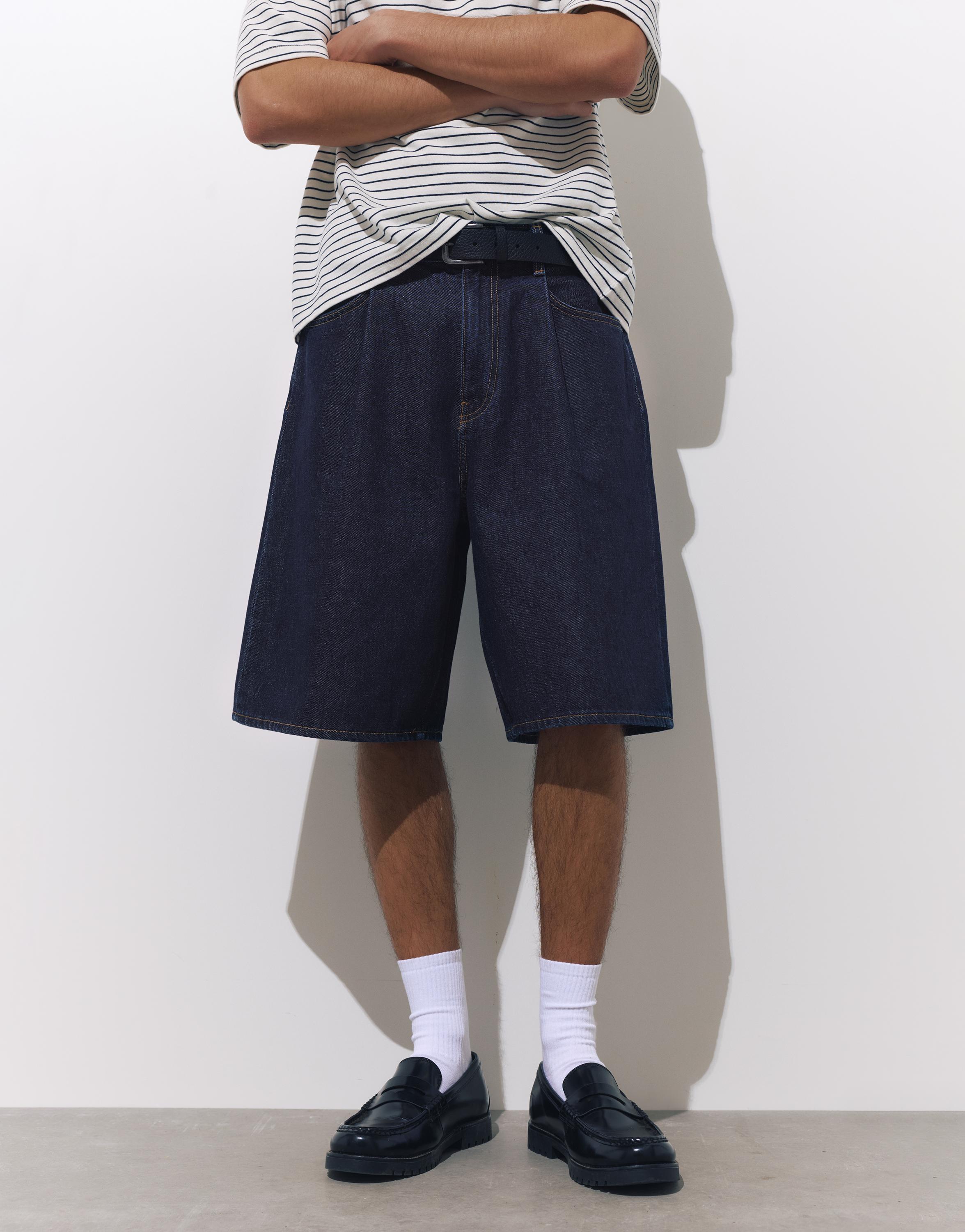 Pens detaylı geniş paça denim bermuda - Görsel 11