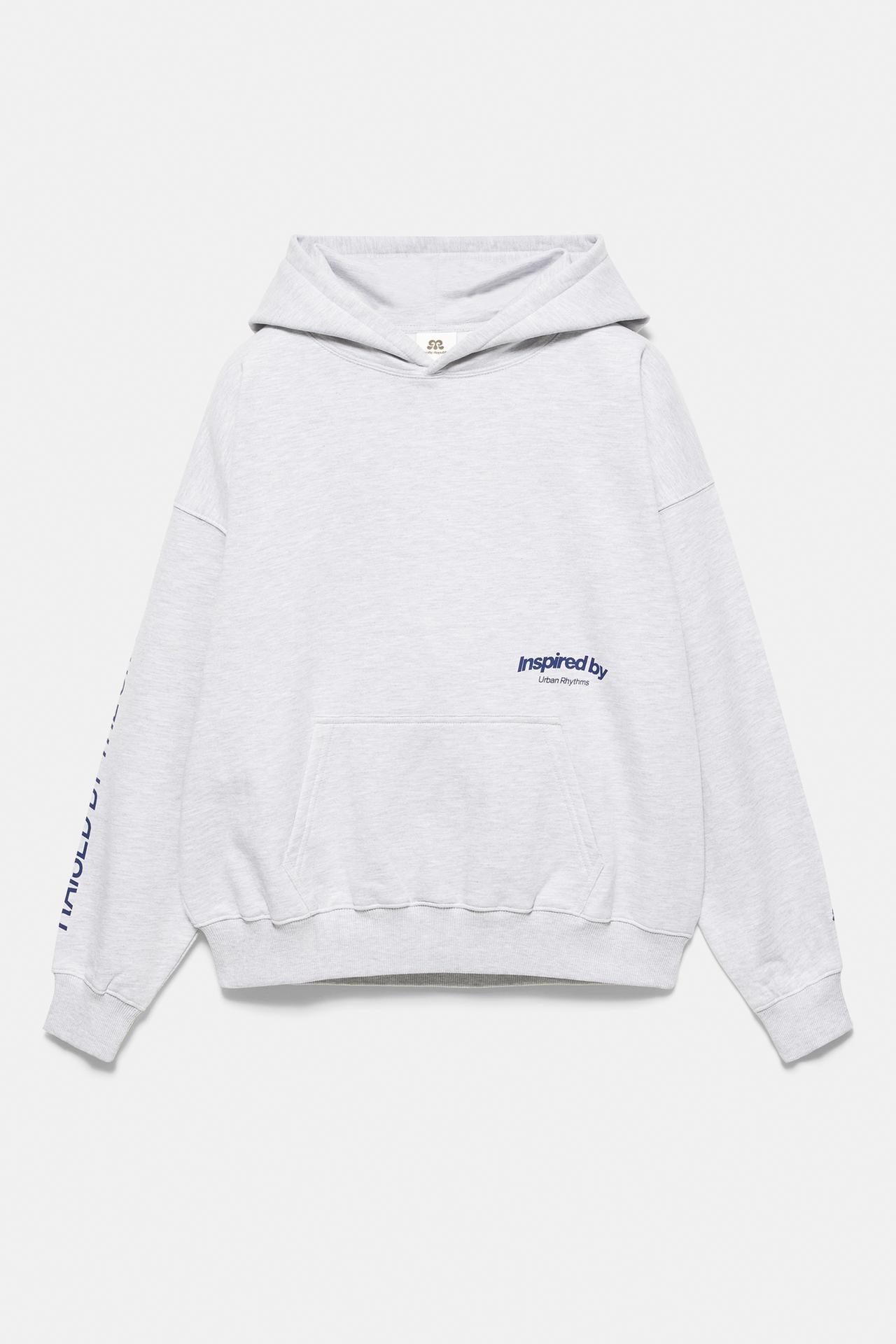 Graphic print hoodie — Grey marl