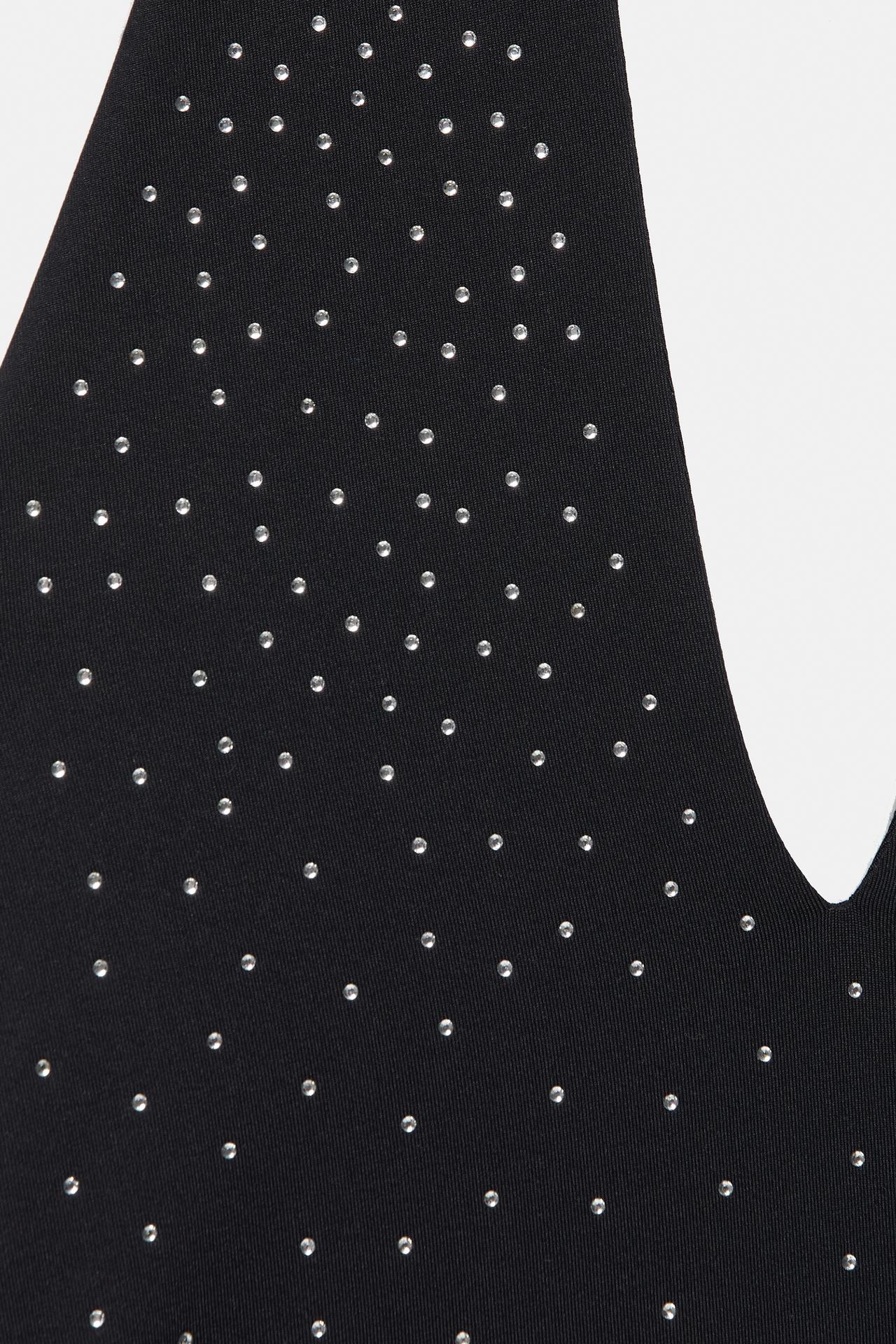 Rhinestone halter bodysuit — Black