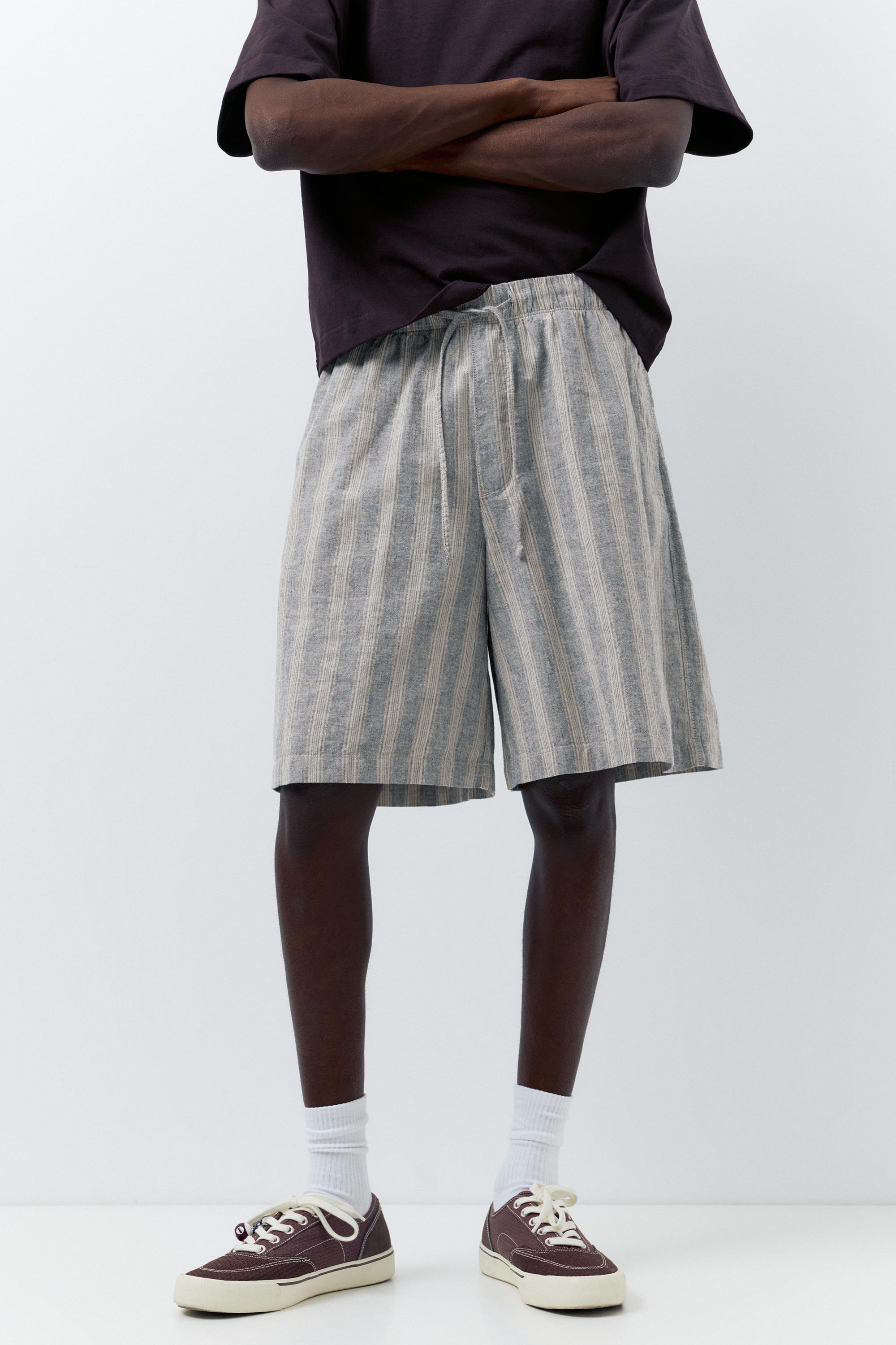 Linen blend Bermuda jogger shorts — Striped