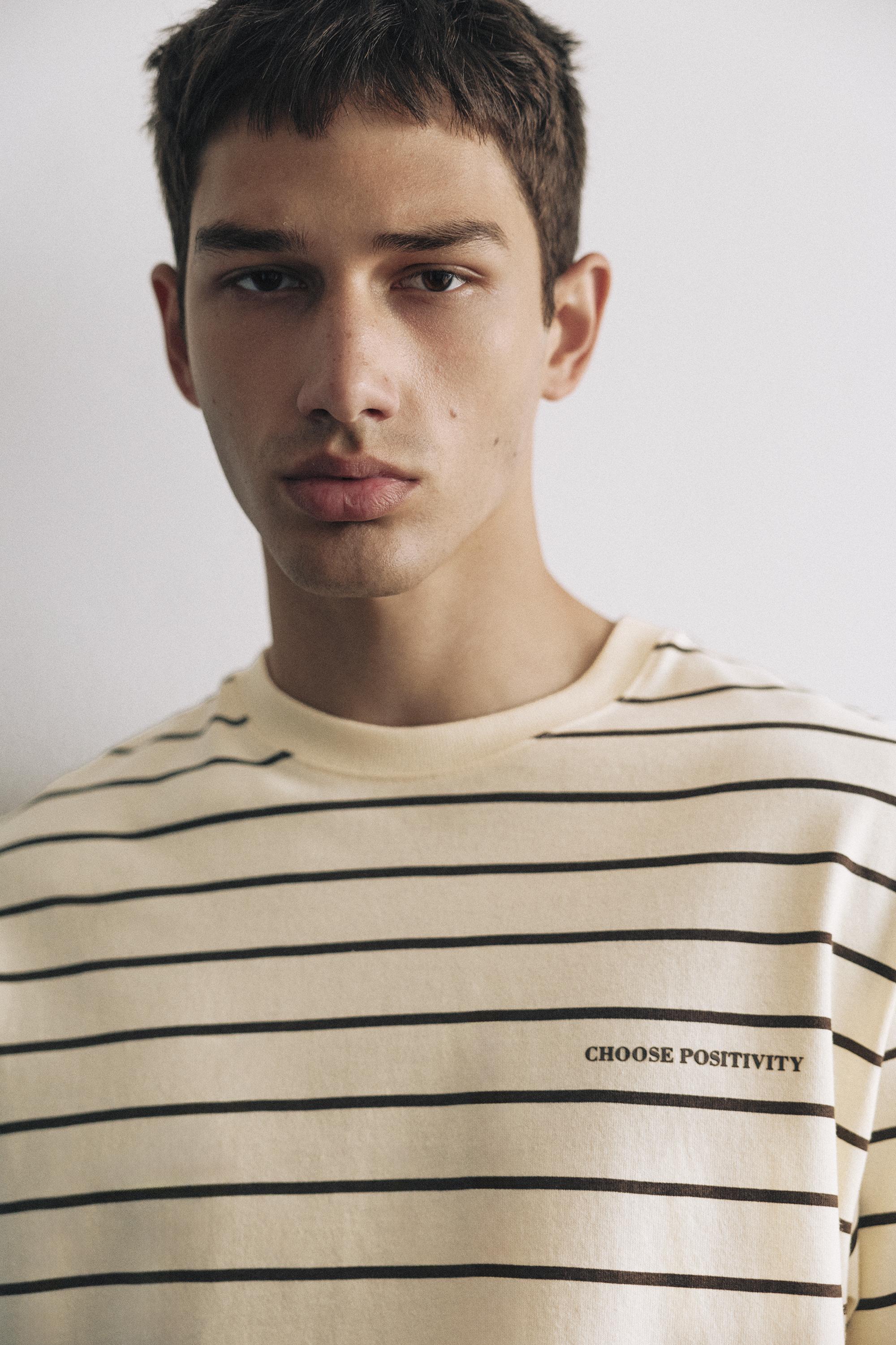 Striped slogan T-shirt — Yellow