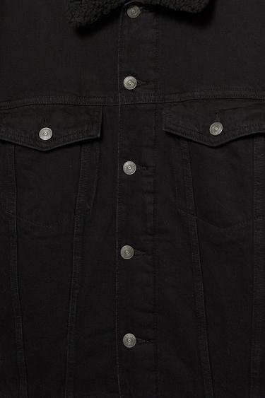 Denim jacket with faux shearling collar — Faded black 8