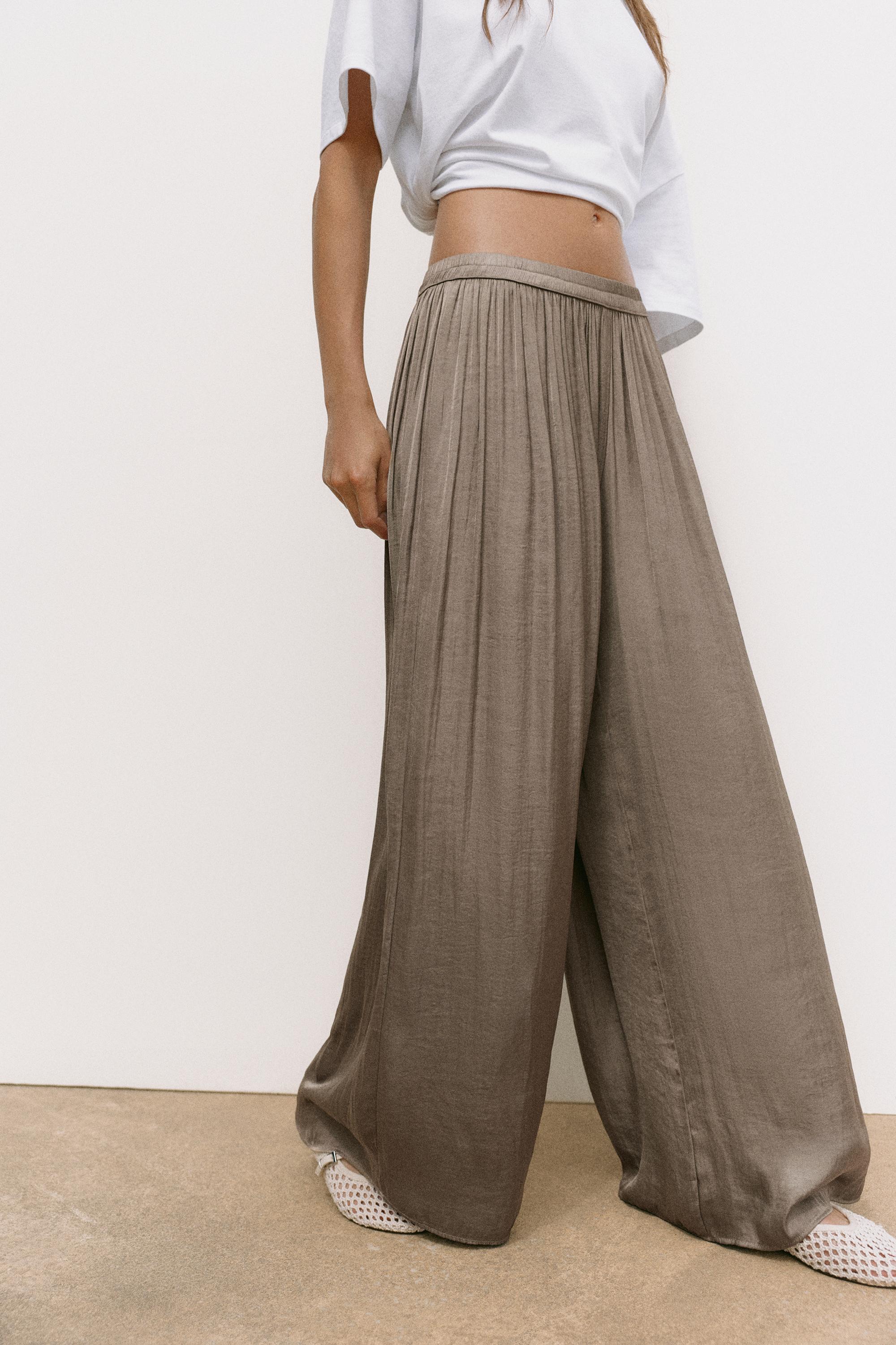 Satin wide-leg trousers — Mole brown