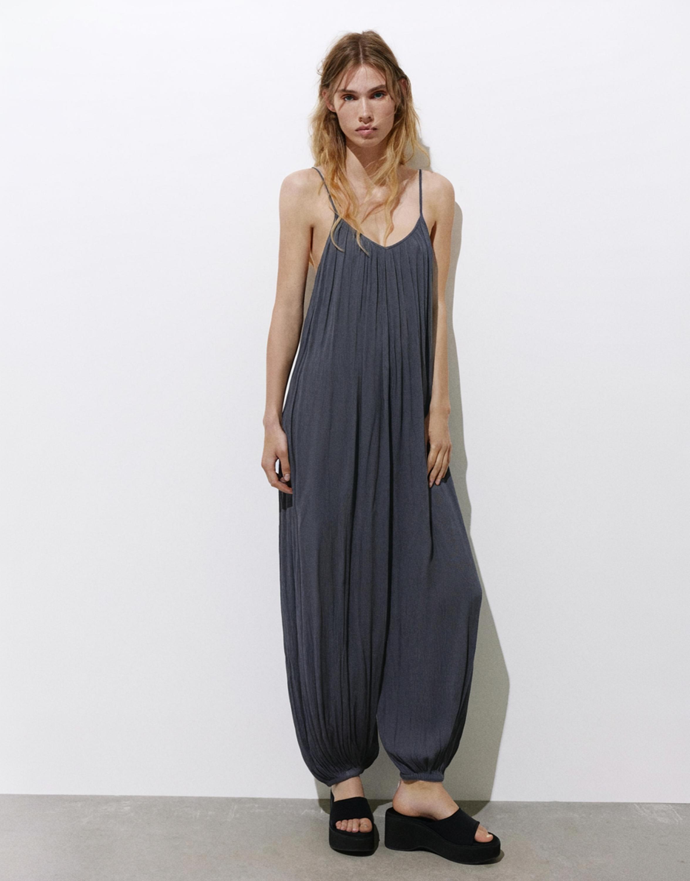 Flowing strappy sarouel jumpsuit — Bluish