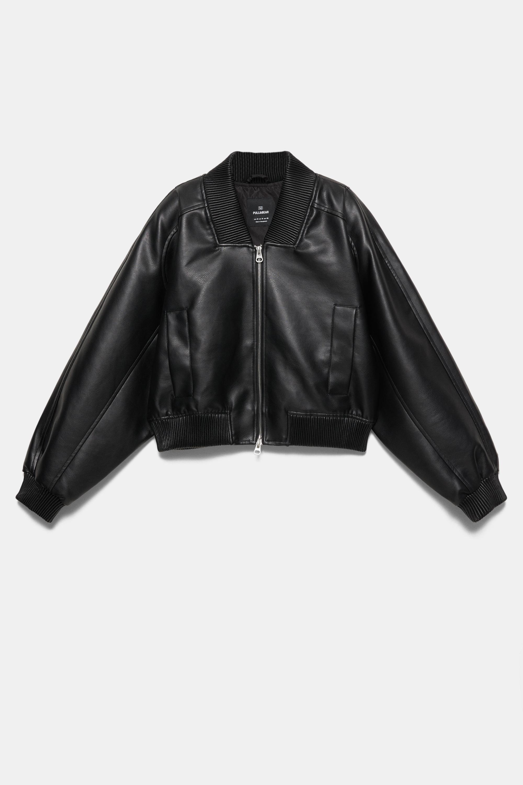 Faux leather bomber jacket — Black