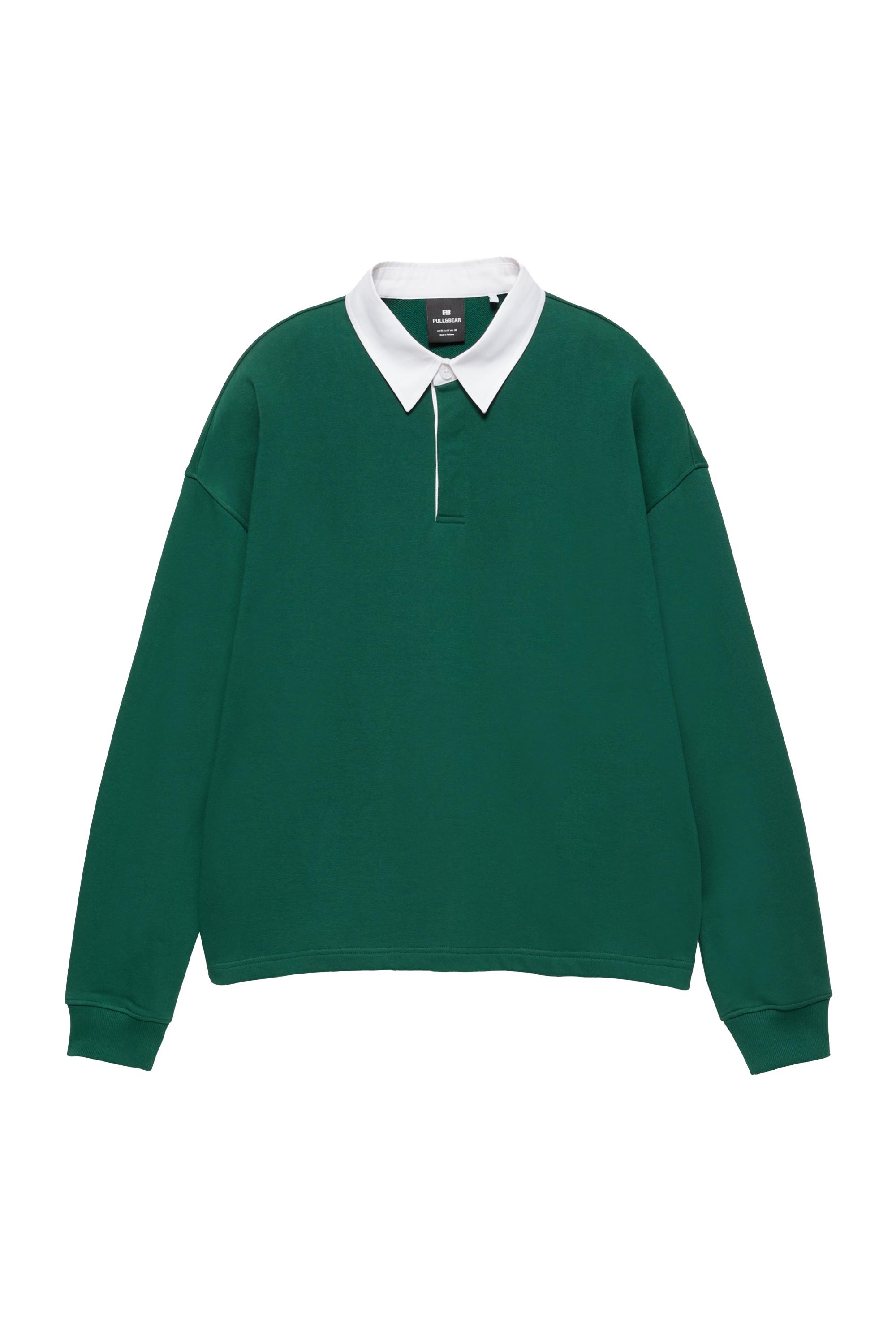 Pull&Bear Çizgili uzun kollu polo yaka tişört görsel 5