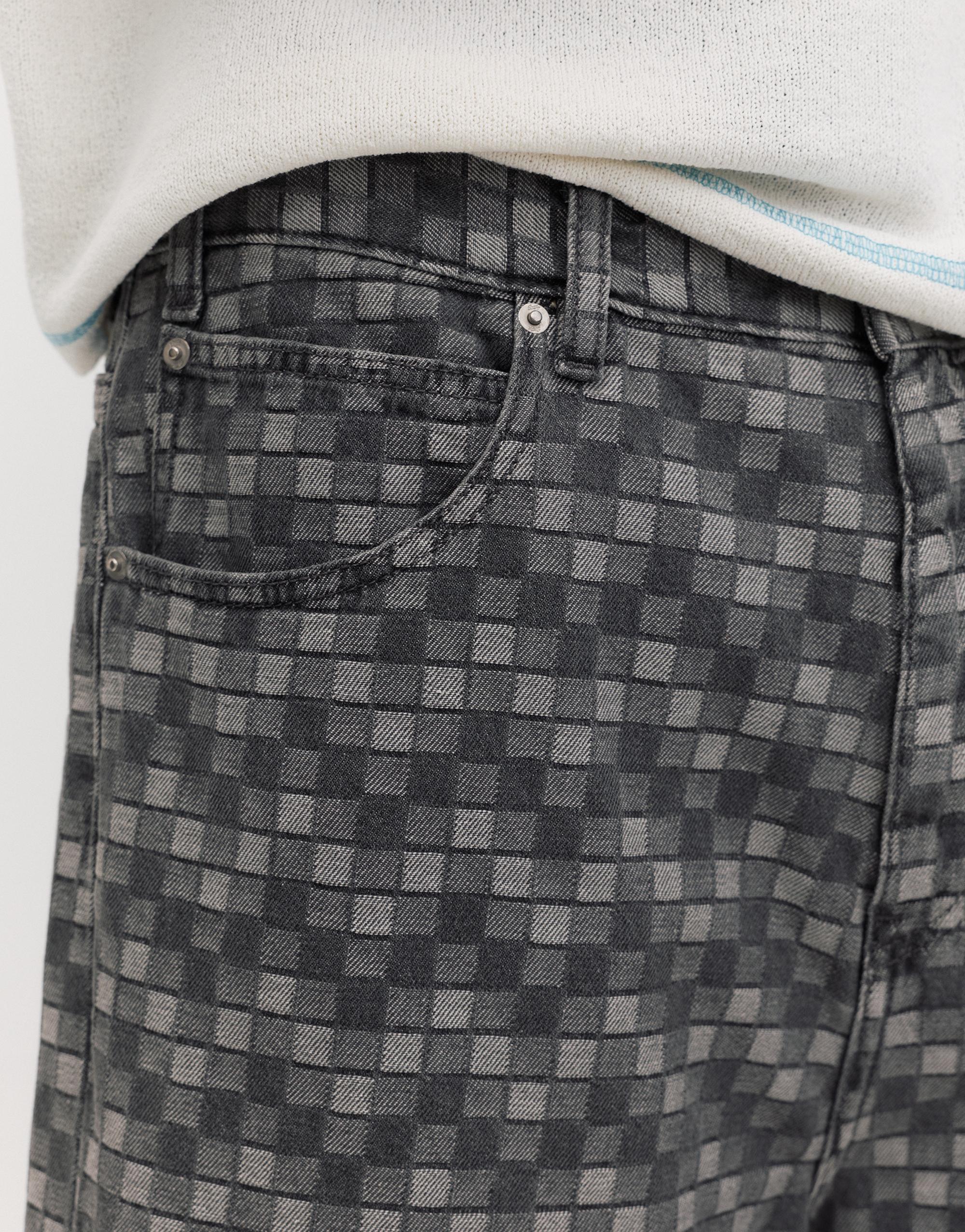 Checked denim Bermuda shorts — Faded black