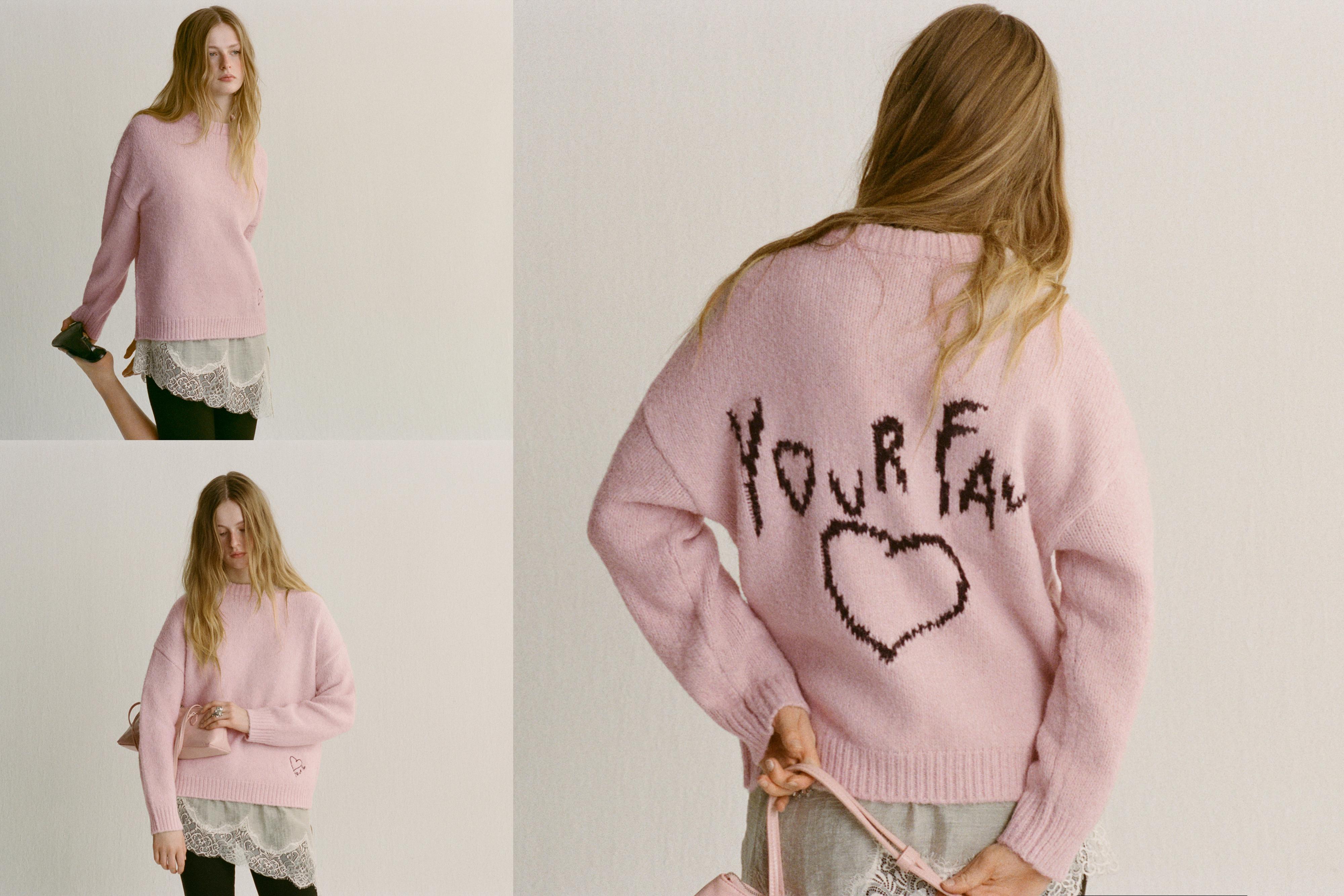 Pembe nakışlı kalp desenli kazak - Görsel 20