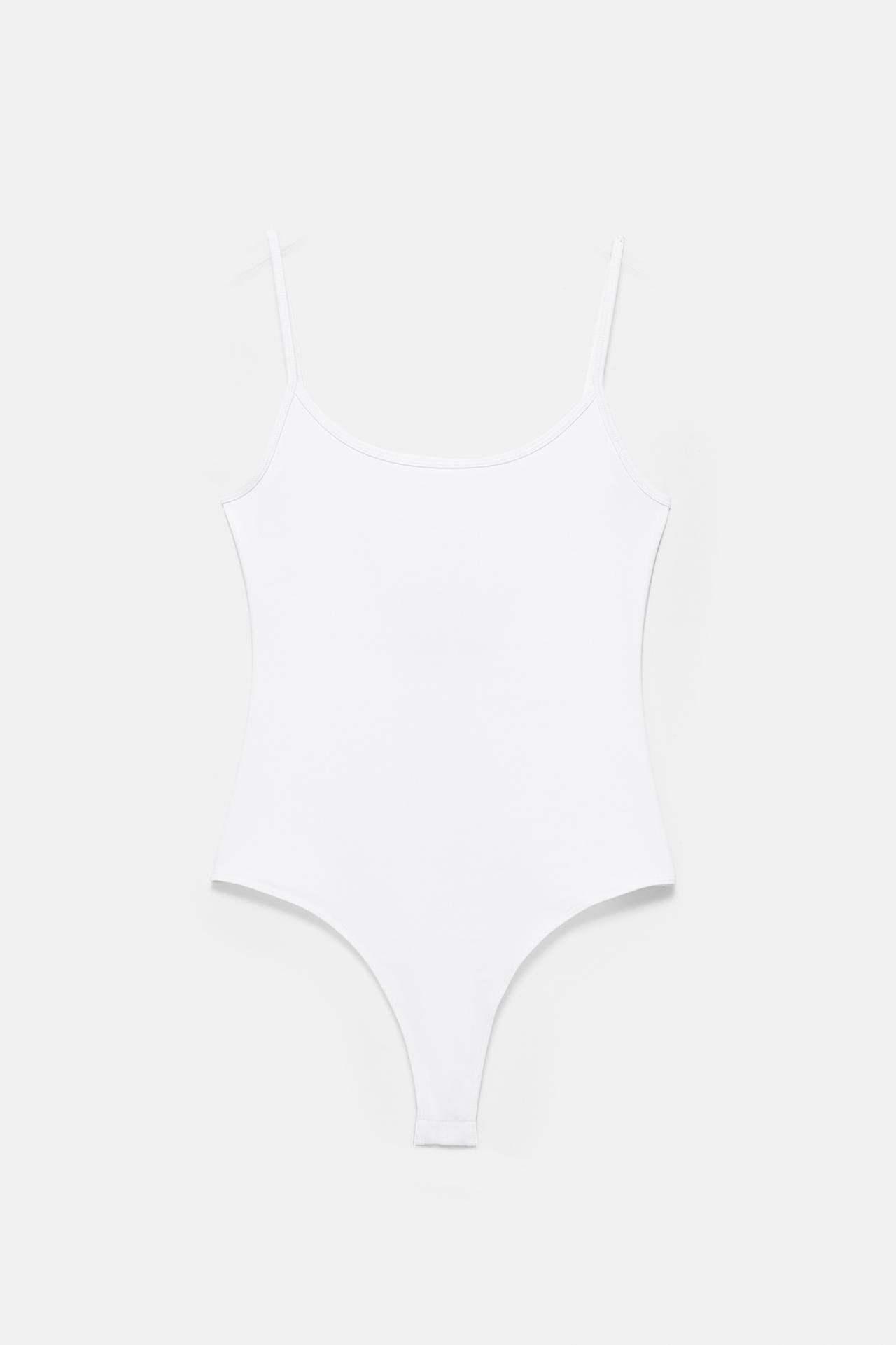 Polyamide bodysuit with thin straps — White