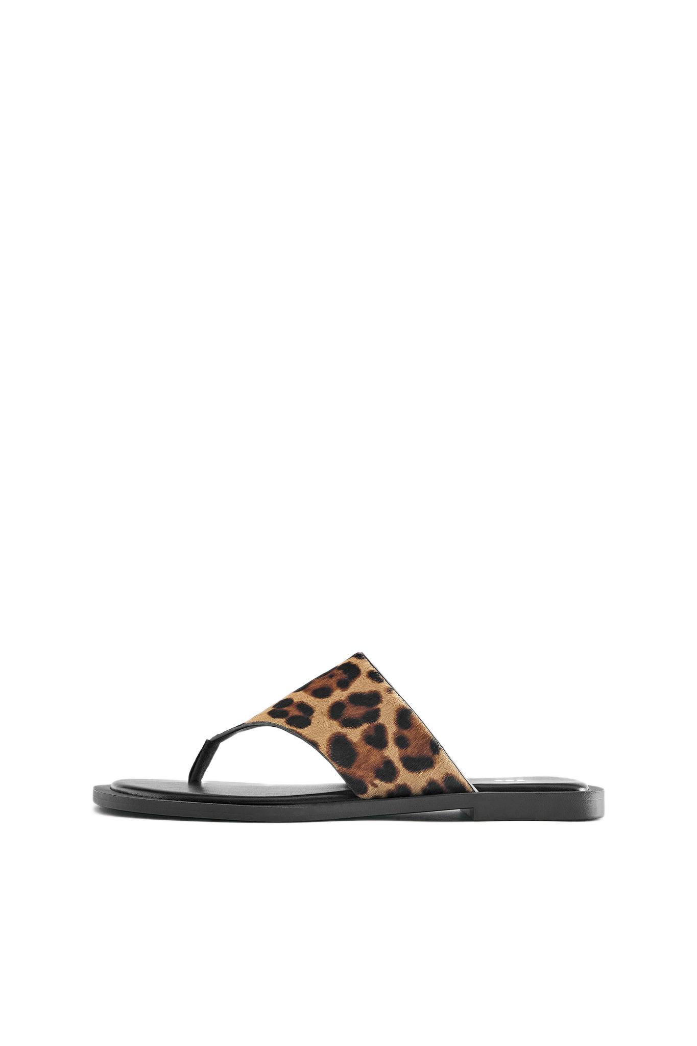 Leopard print leather flat slider sandals — Leopard