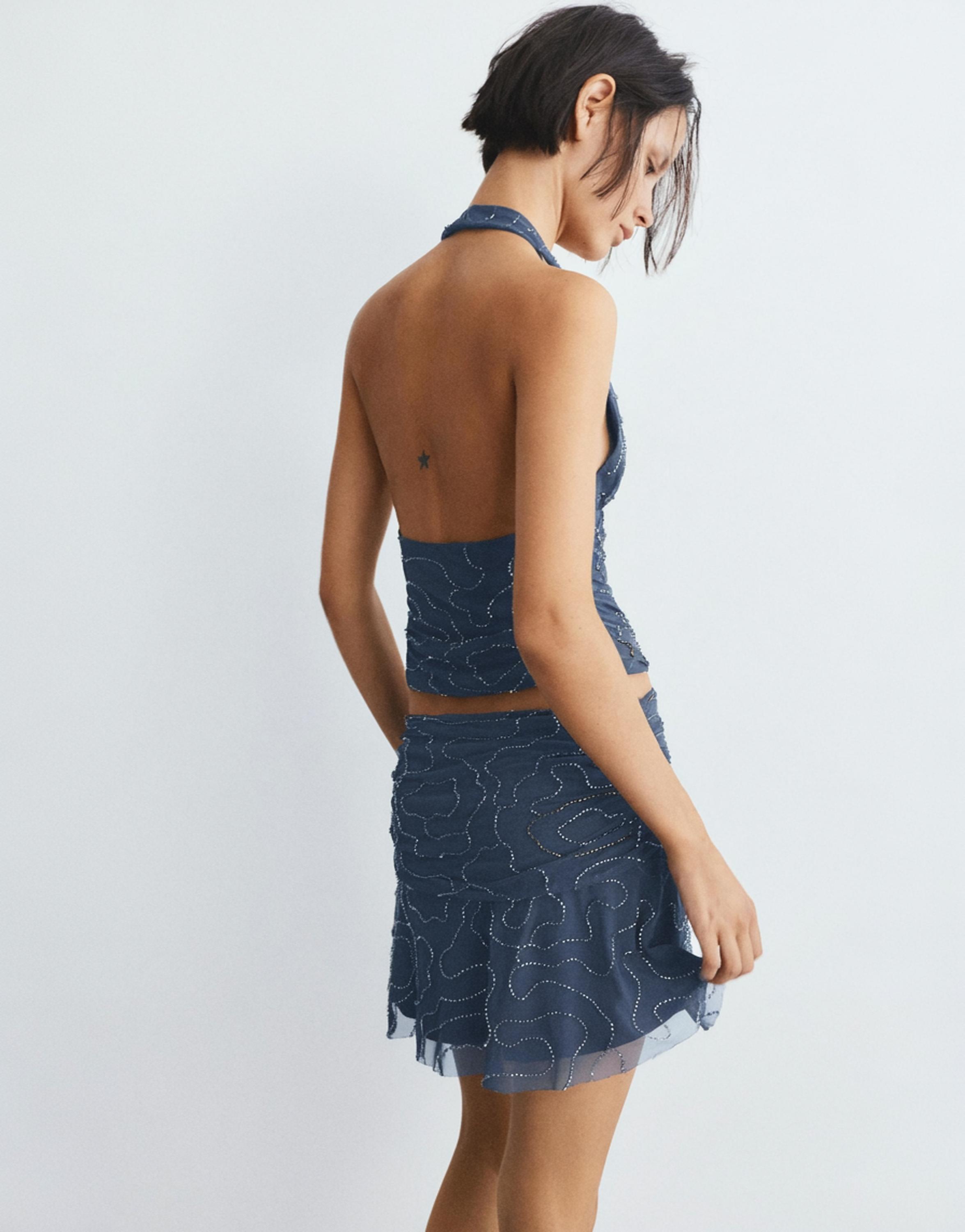 Boncuklu tül mini etek - Görsel 8