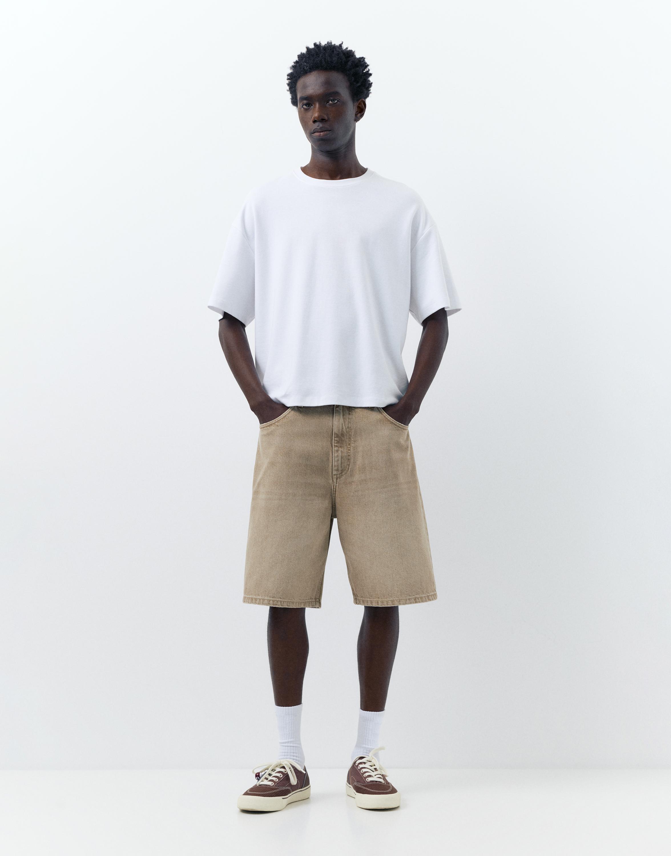 Baggy denim Bermuda shorts — Medium ecru