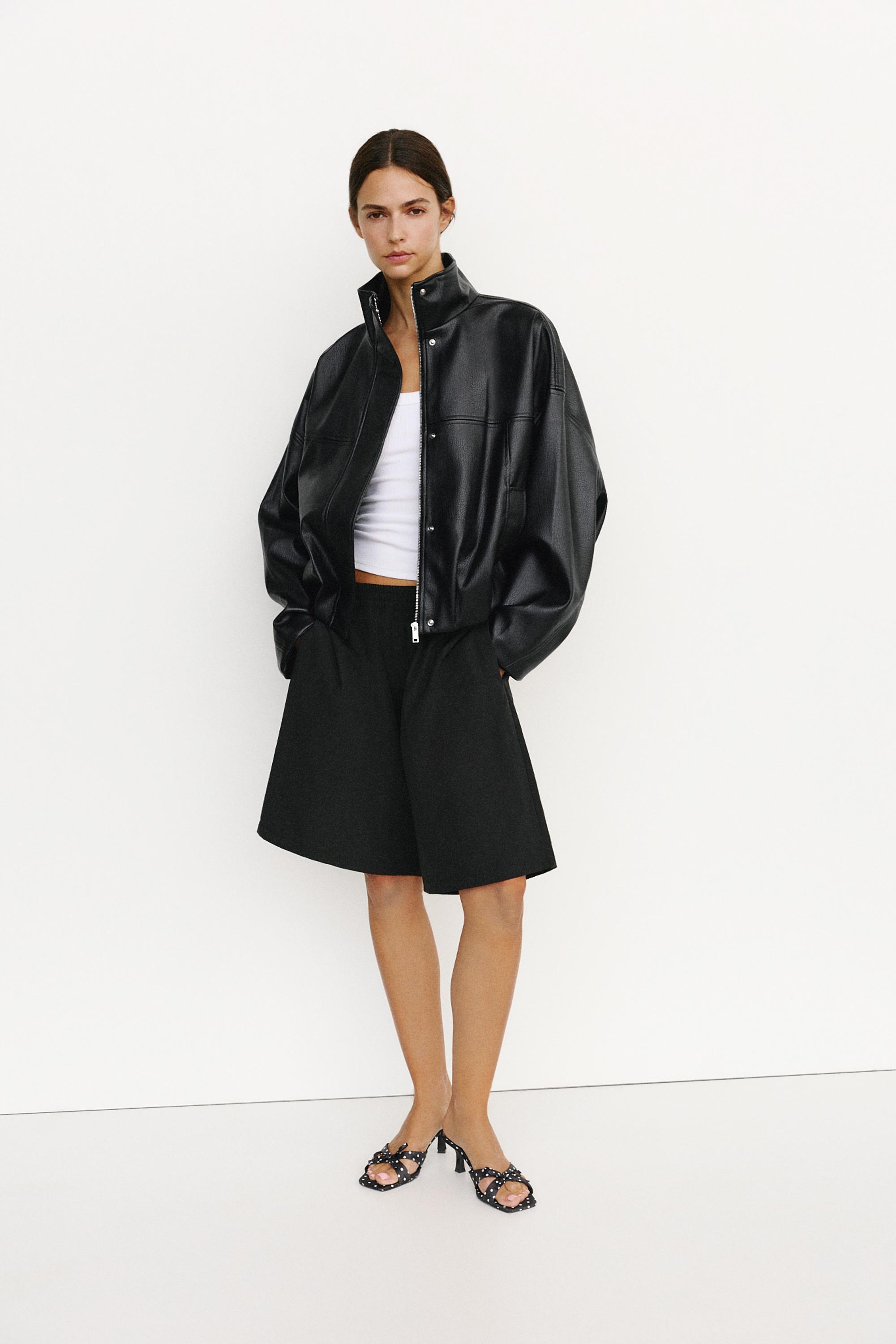 Leather effect balloon jacket — Black