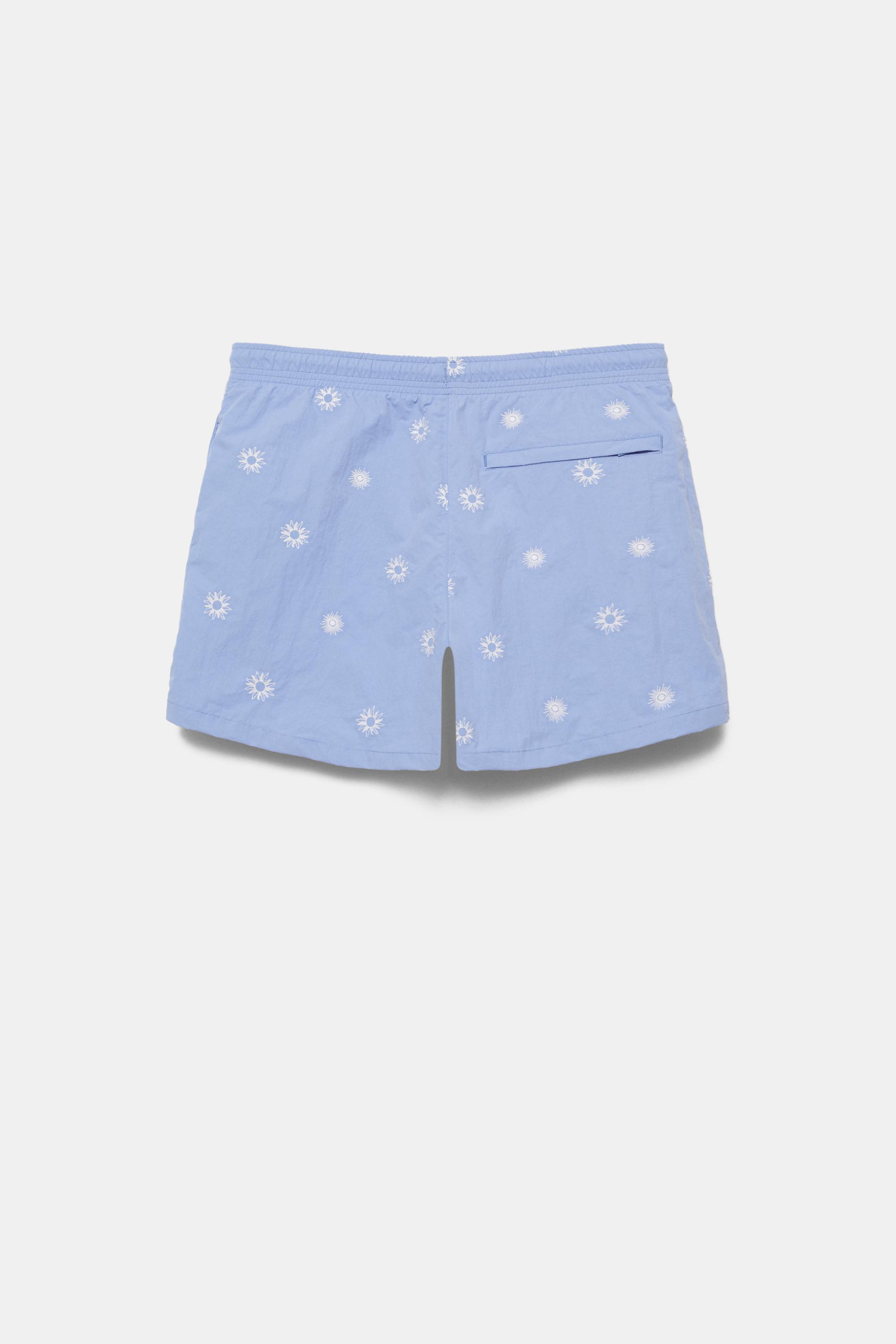 Embroidered board shorts — Pale indigo