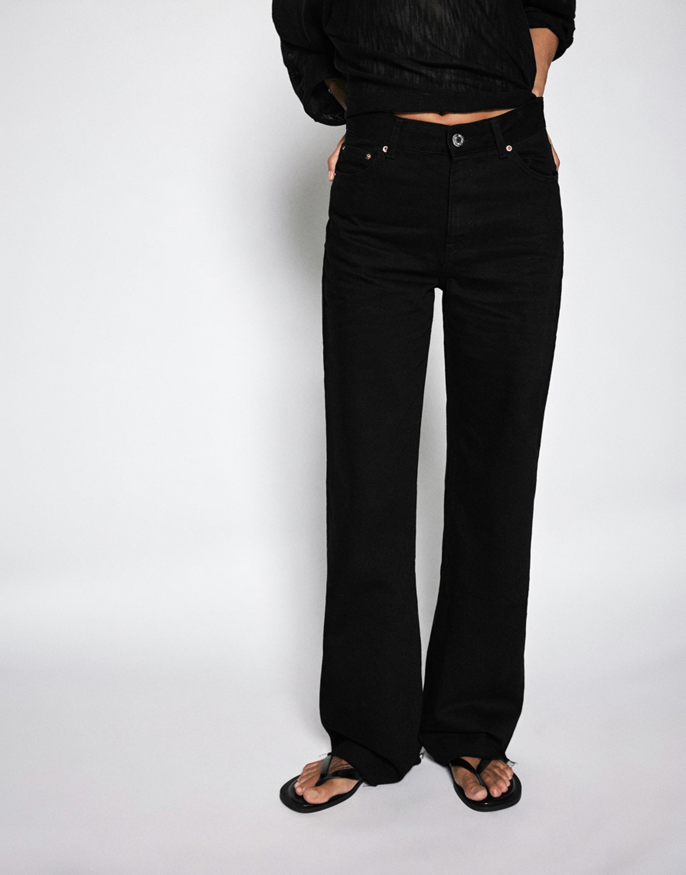 High-waist wide straight-leg jeans — Black marl