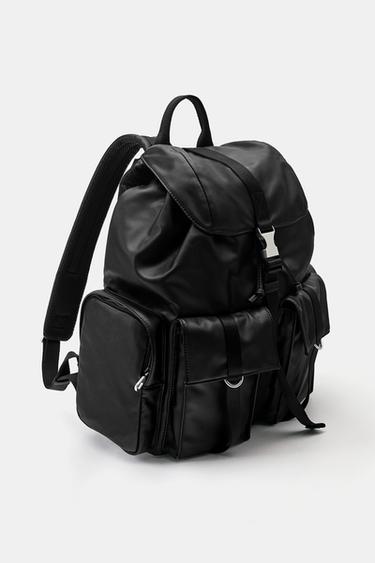 Multi-pocket suede backpack — Black 3
