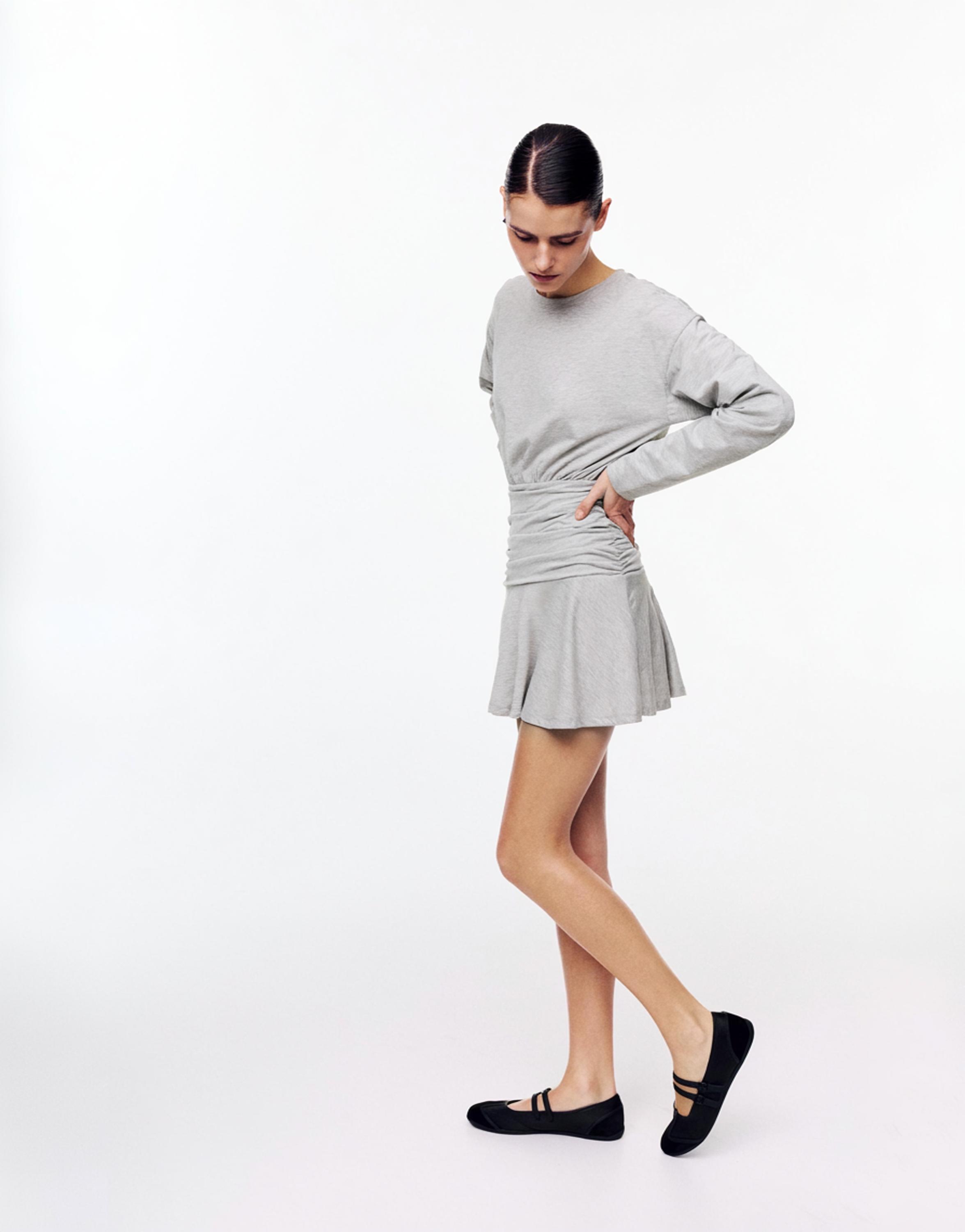 Short gathered dress — Grey marl