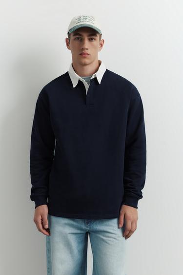 Long sleeve striped polo shirt — Navy 1