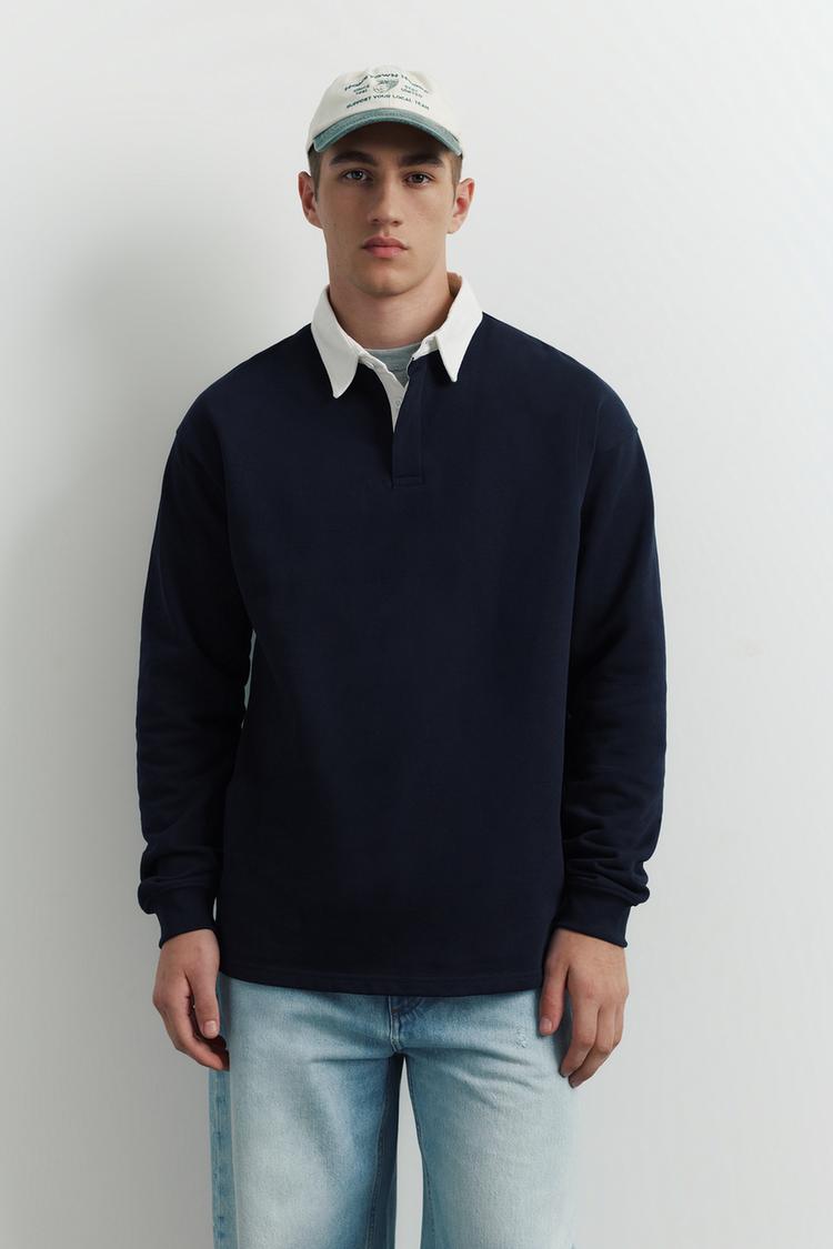 Long sleeve striped polo shirt — Navy