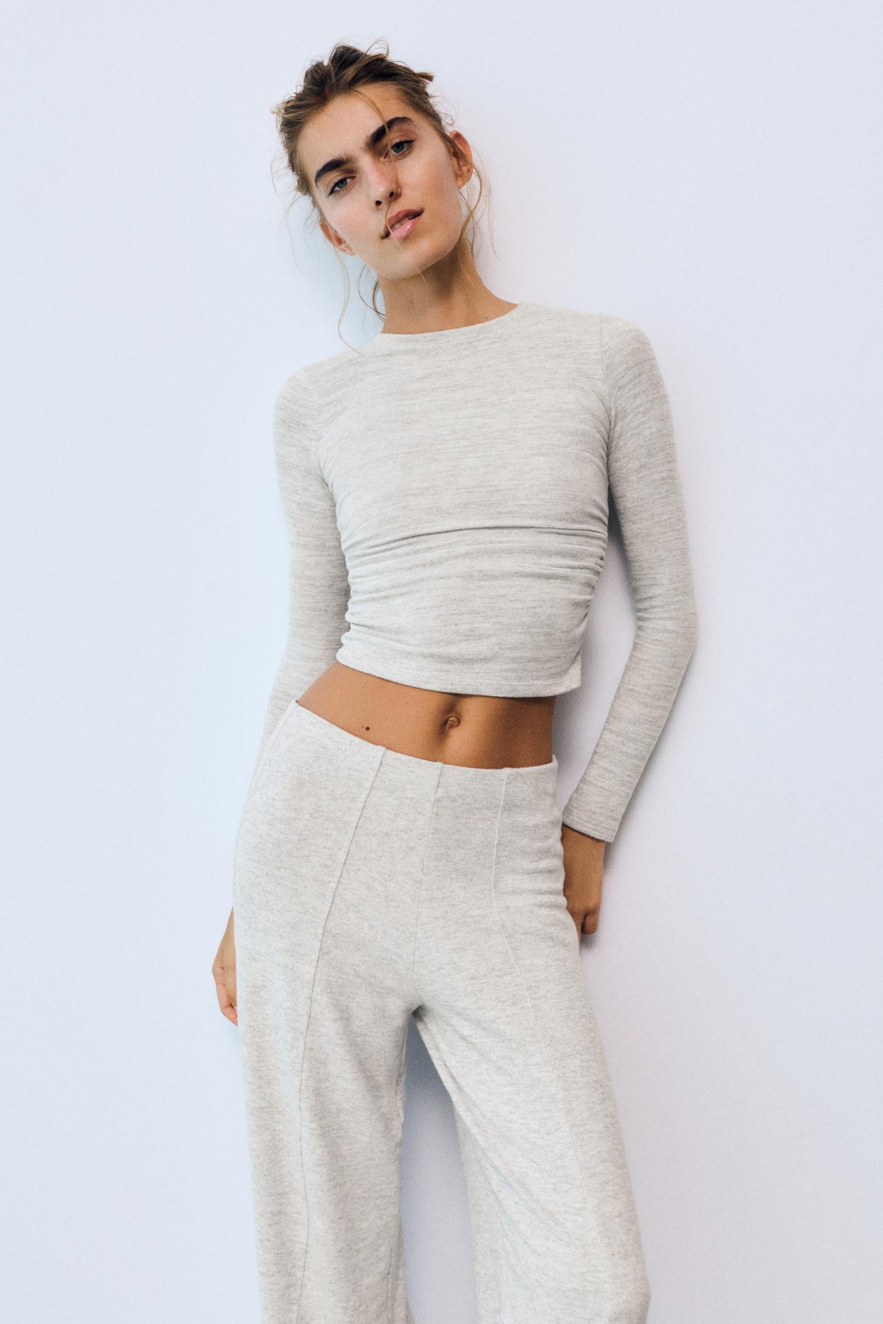 Soft touch gathered T-shirt — Pale marl