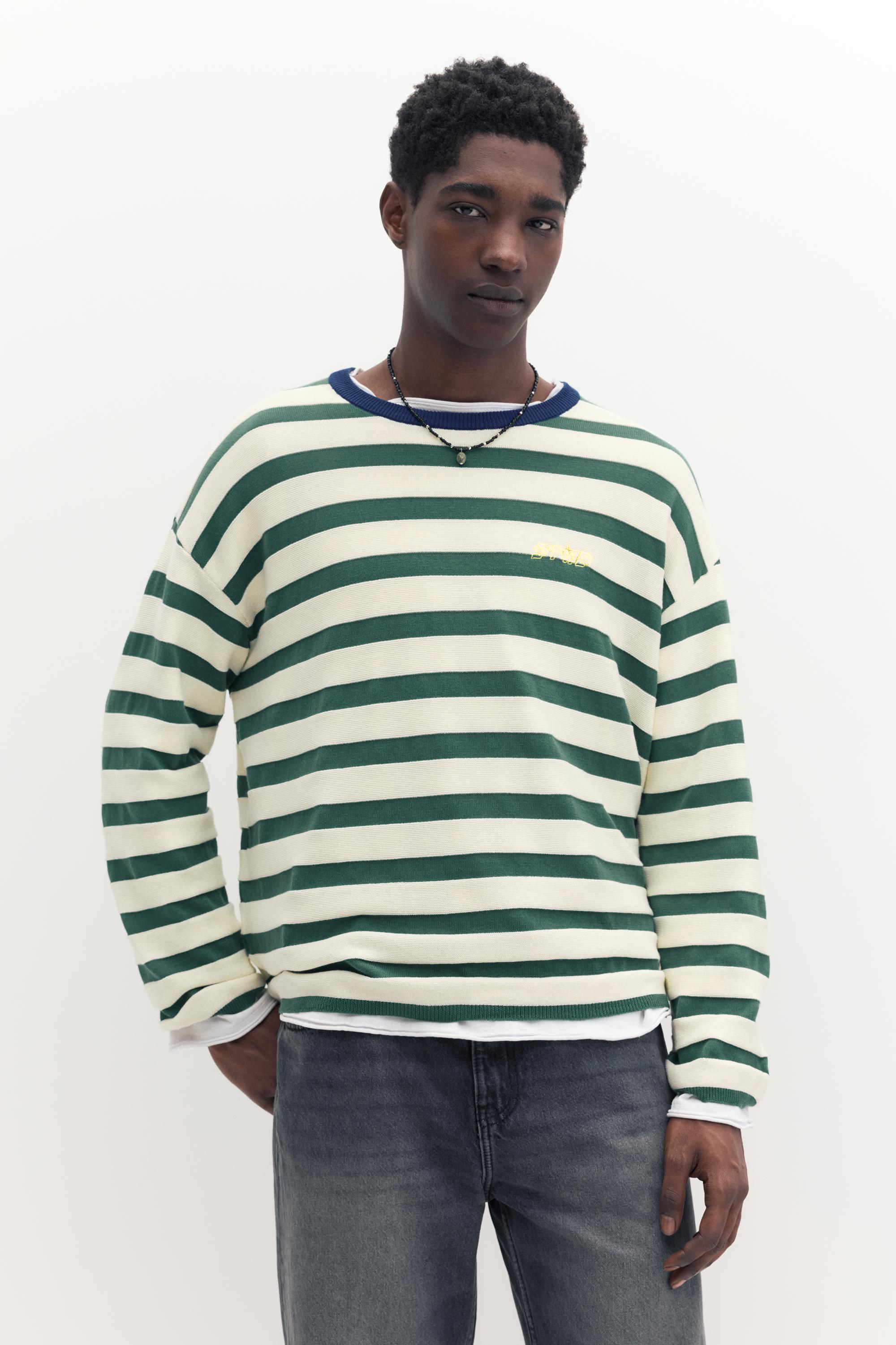 Çizgili örgü tişört - Görsel 4