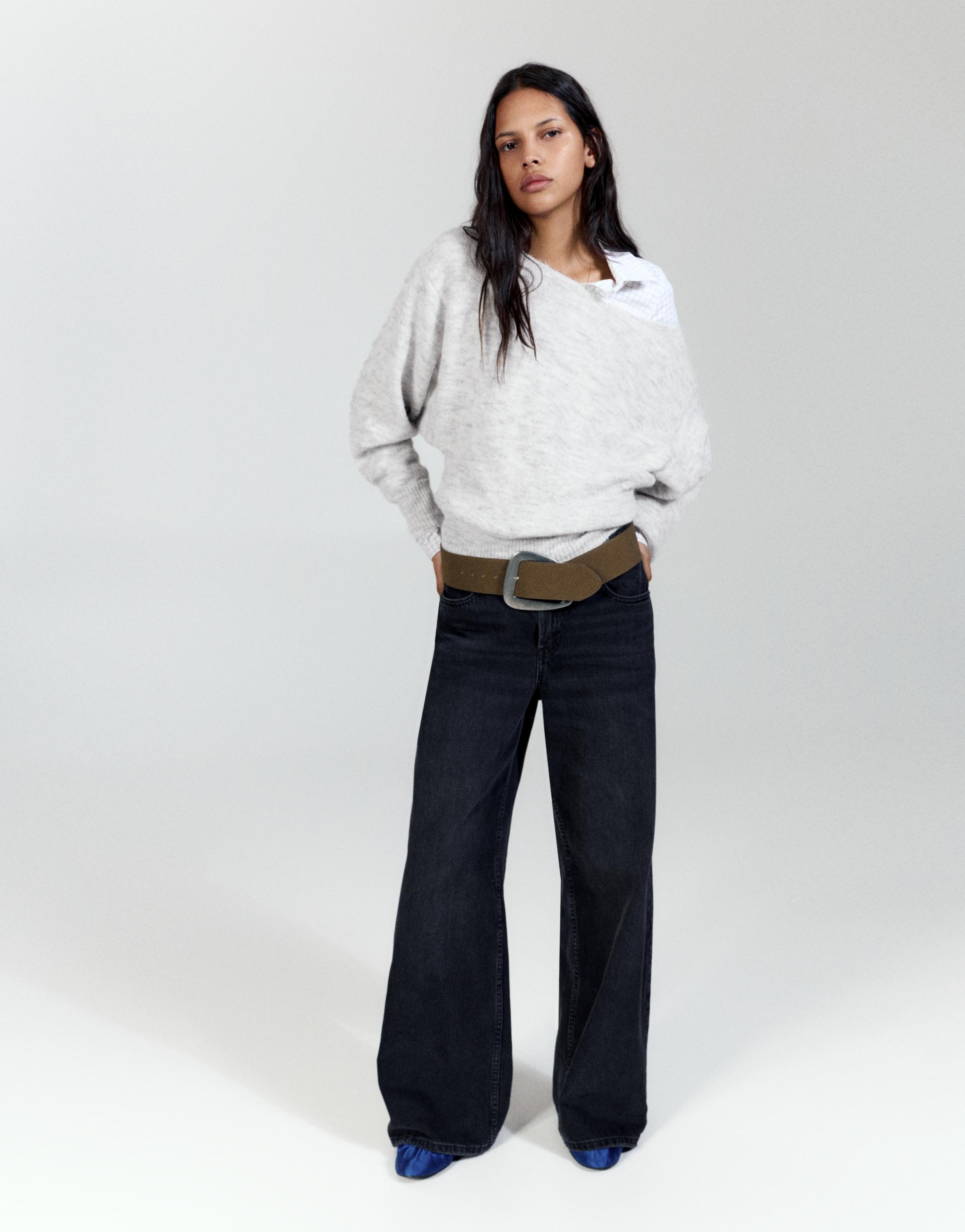 Pull&Bear Asimetrik triko kazak görsel 8