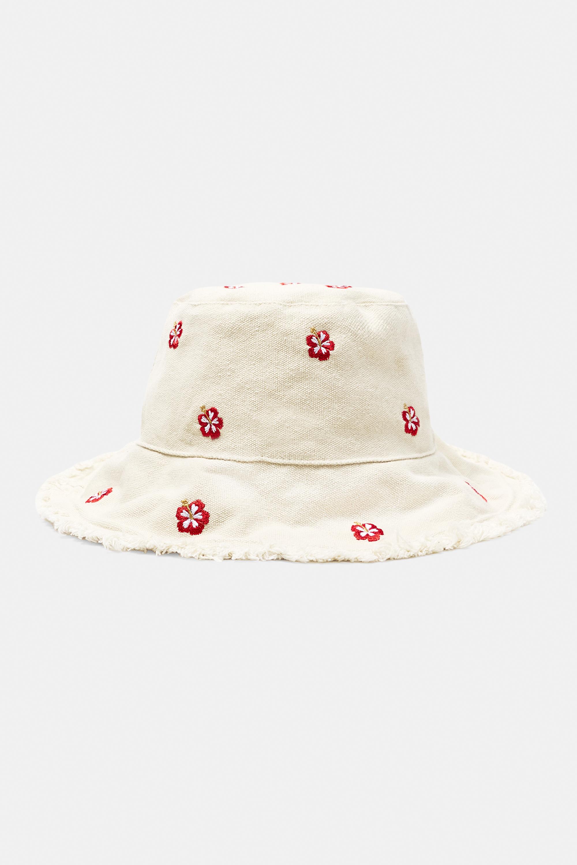Hibiscus flower bucket hat — Ecru