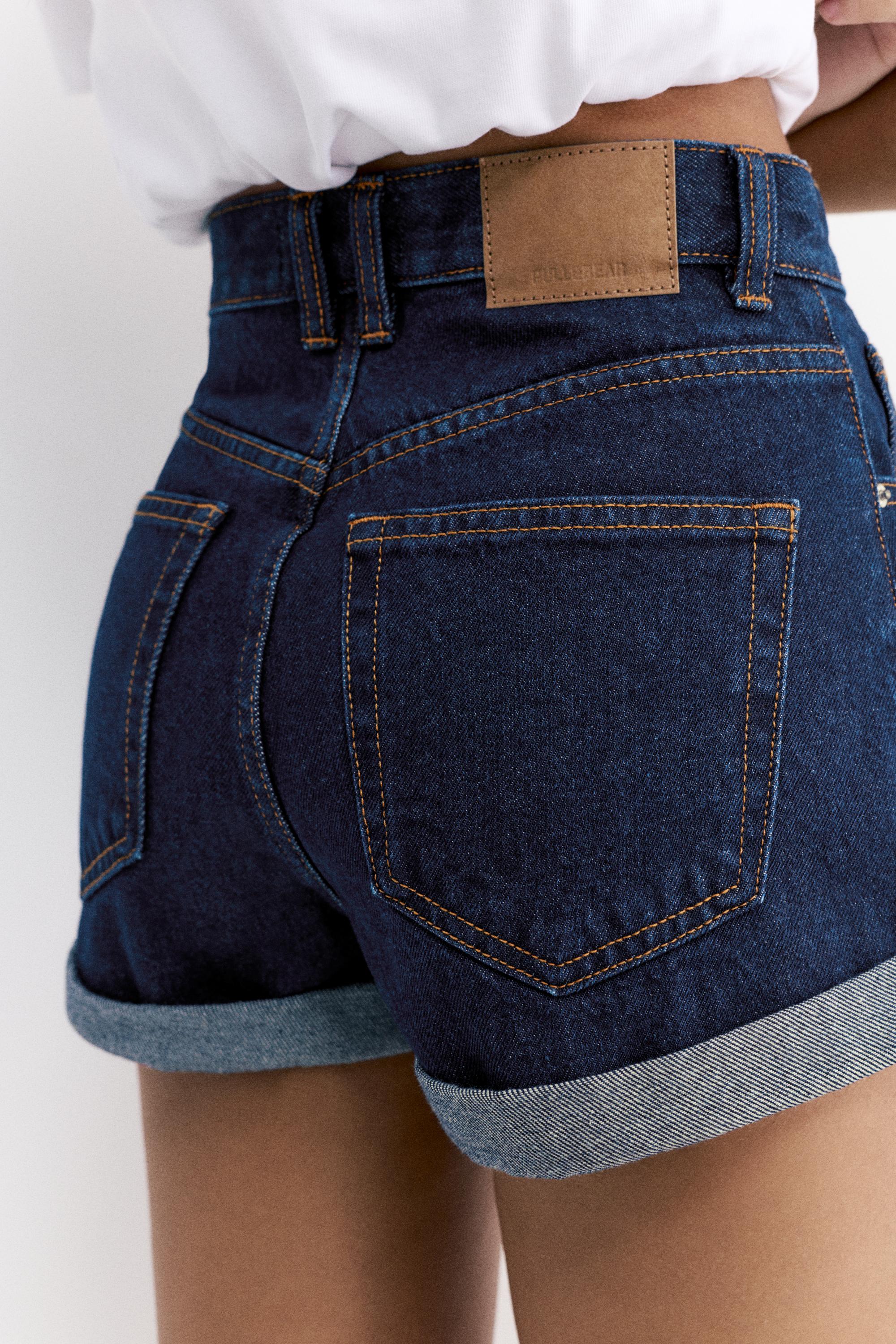 Mom fit paçası kıvrık denim şort - Görsel 19