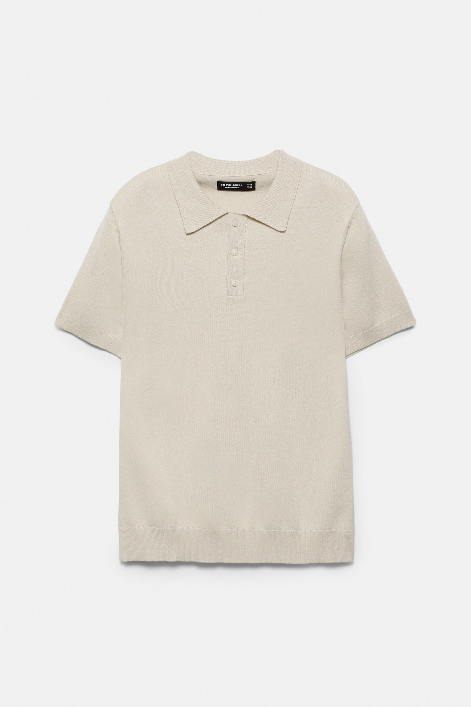Short sleeve knit polo shirt — Sand