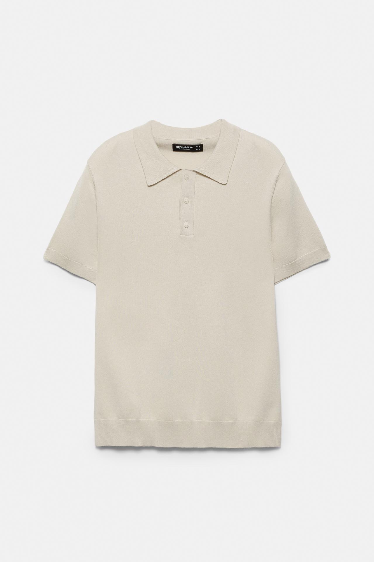 Short sleeve knit polo shirt — Sand